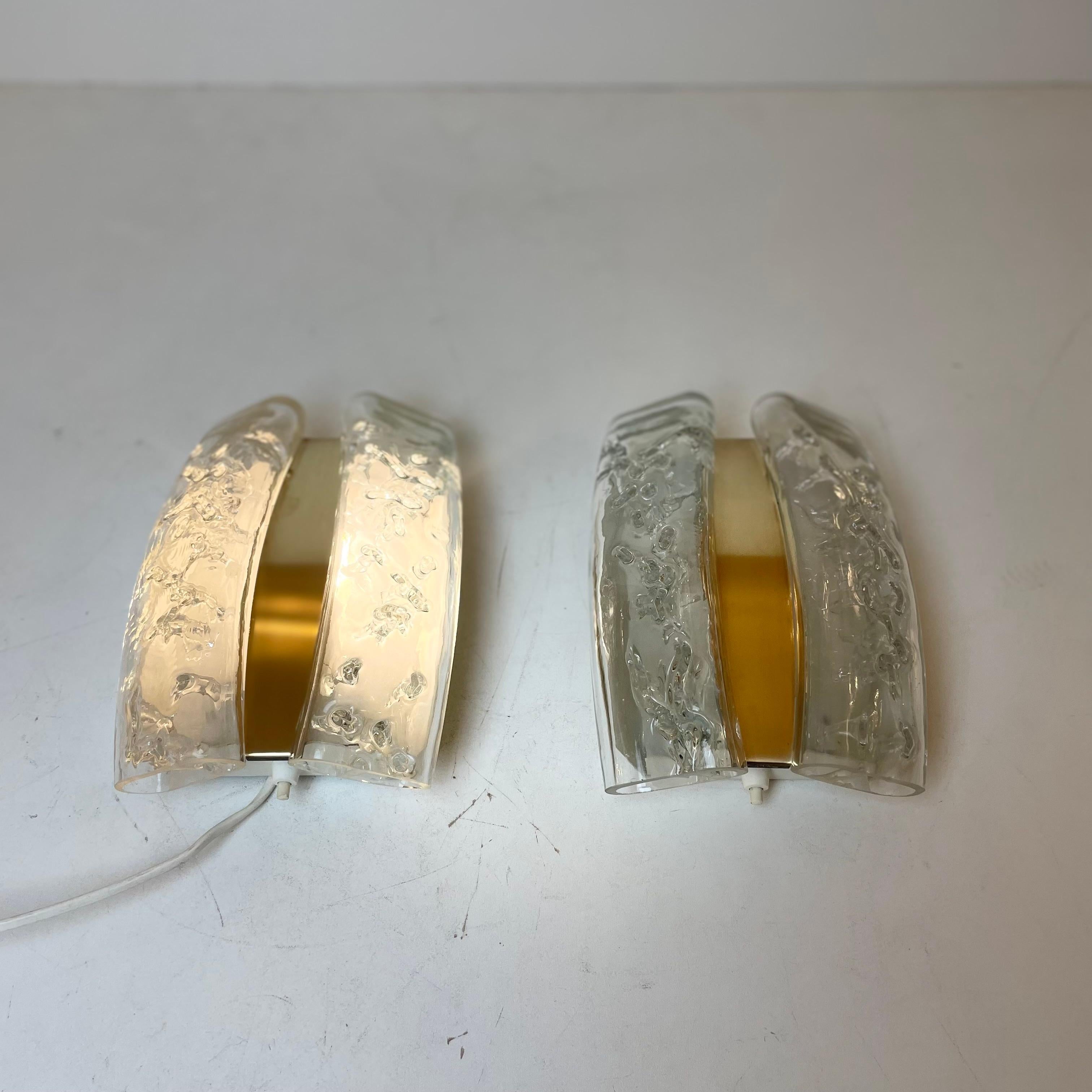 Glass & Brass Sconces by Doria, 1960s en venta 4