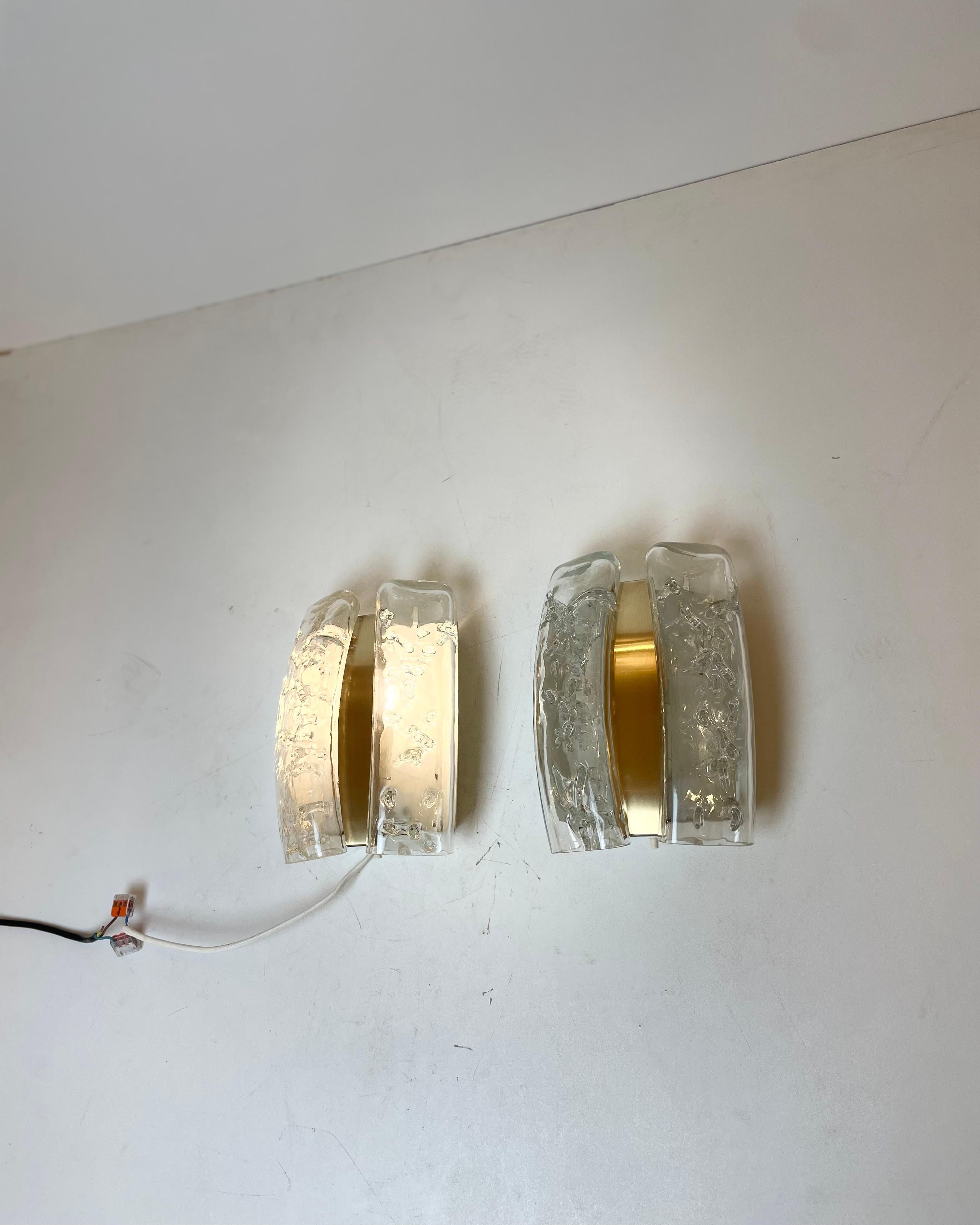 Glass & Brass Sconces by Doria, 1960s en venta 5