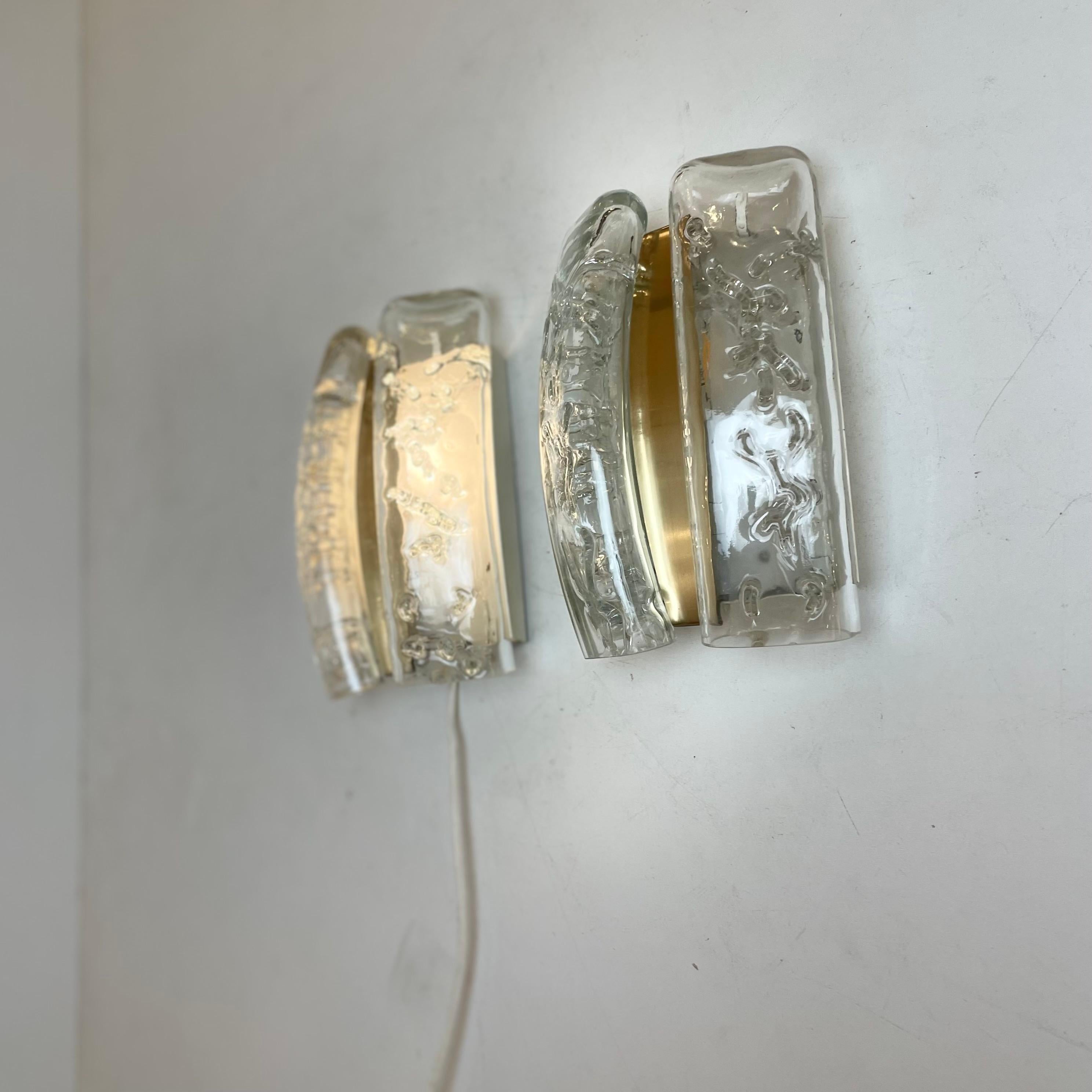 Glass & Brass Sconces by Doria, 1960s Moderno de mediados de siglo en venta