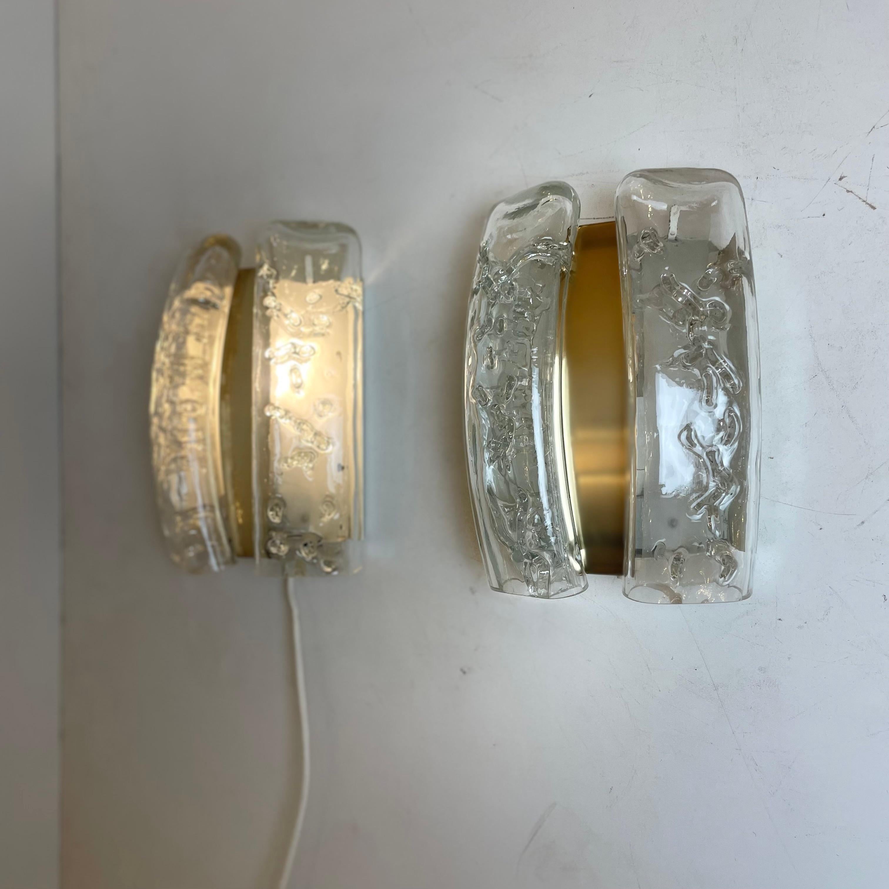 Glass & Brass Sconces by Doria, 1960s Alemán en venta