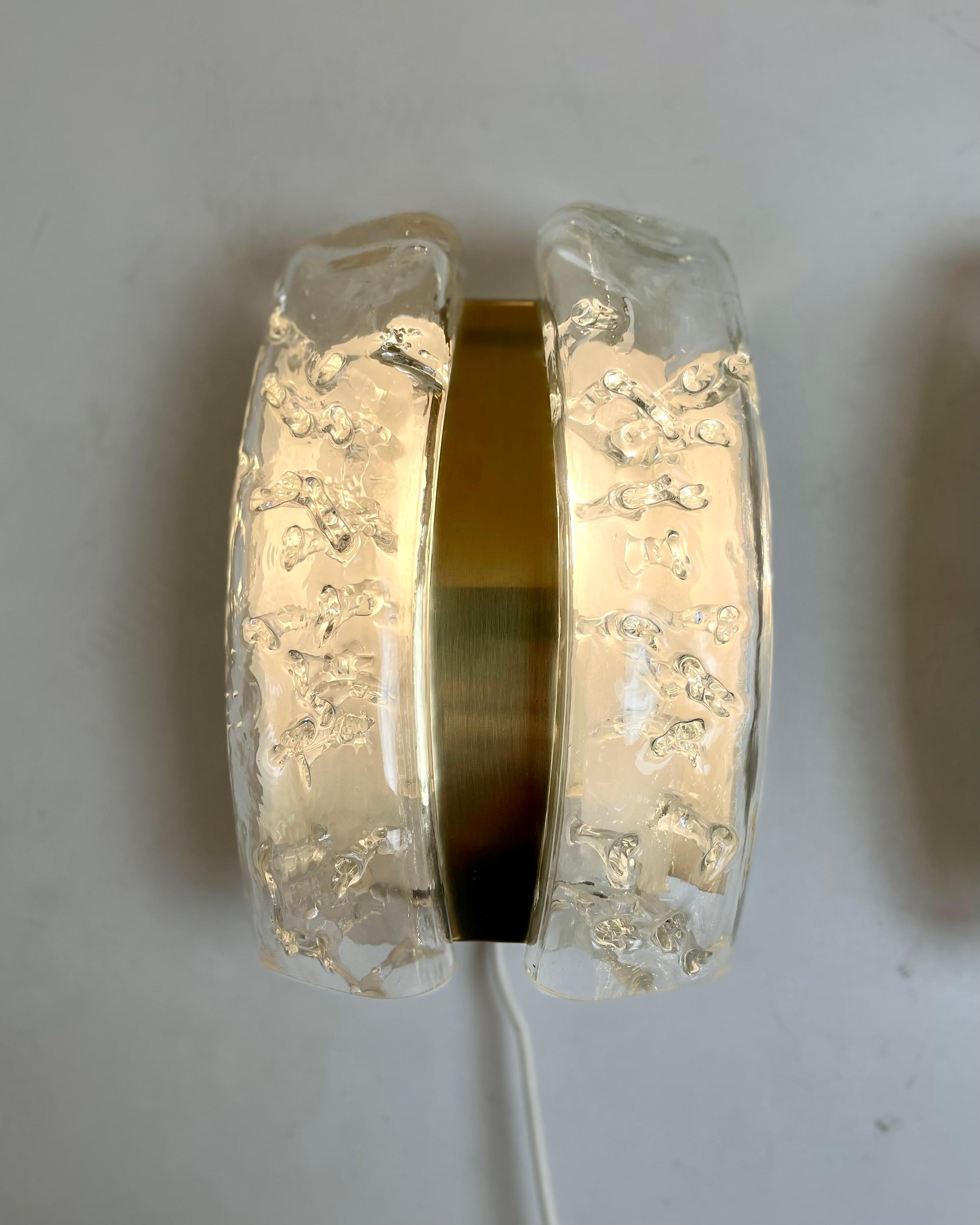 Glass & Brass Sconces by Doria, 1960s mediados del siglo XX en venta