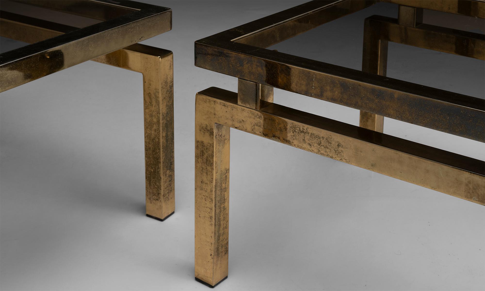 Tables d'appoint en verre et laiton, Italie 1970 Bon état - En vente à Culver City, CA