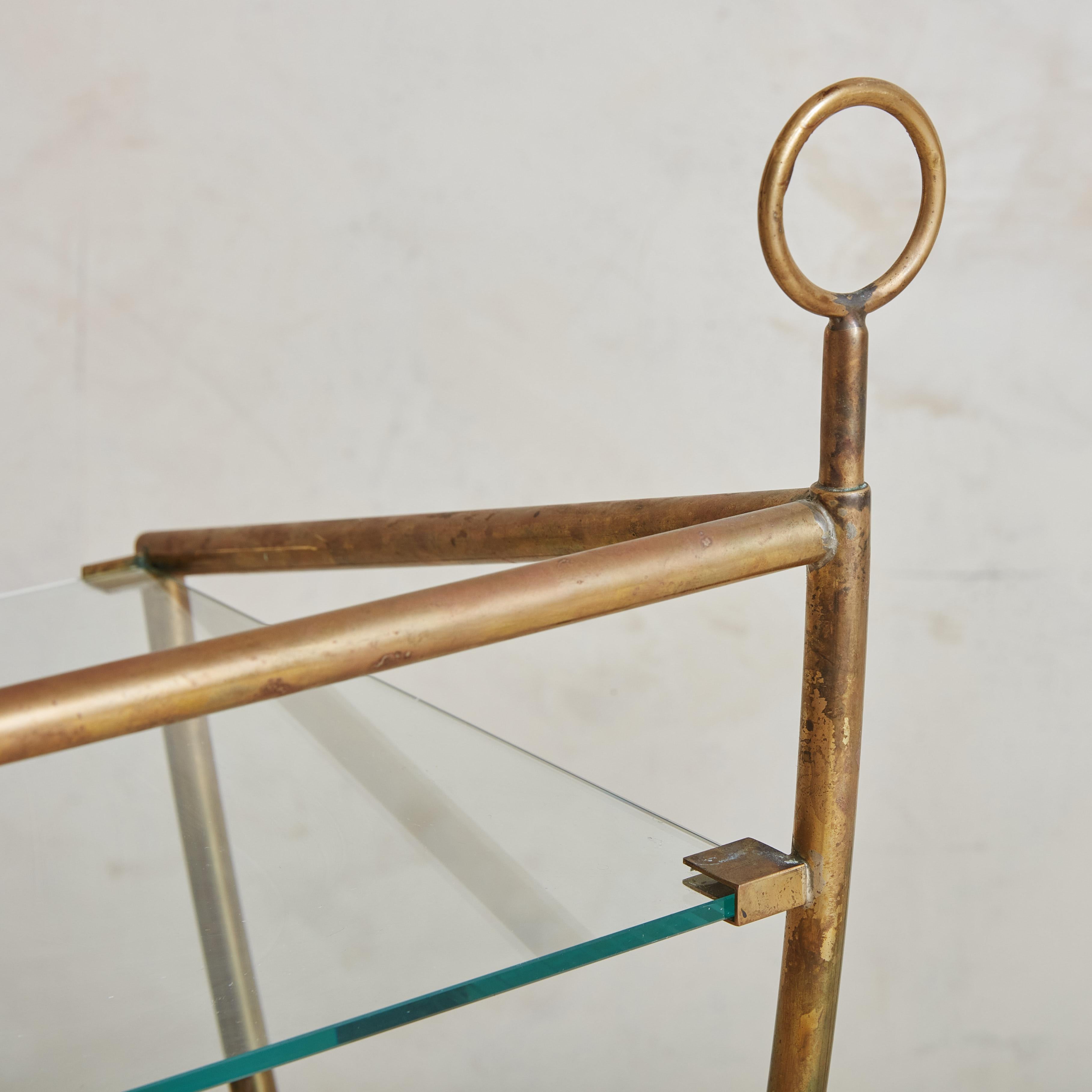 Hollywood Regency Glass + Brass Side Table, Italy For Sale