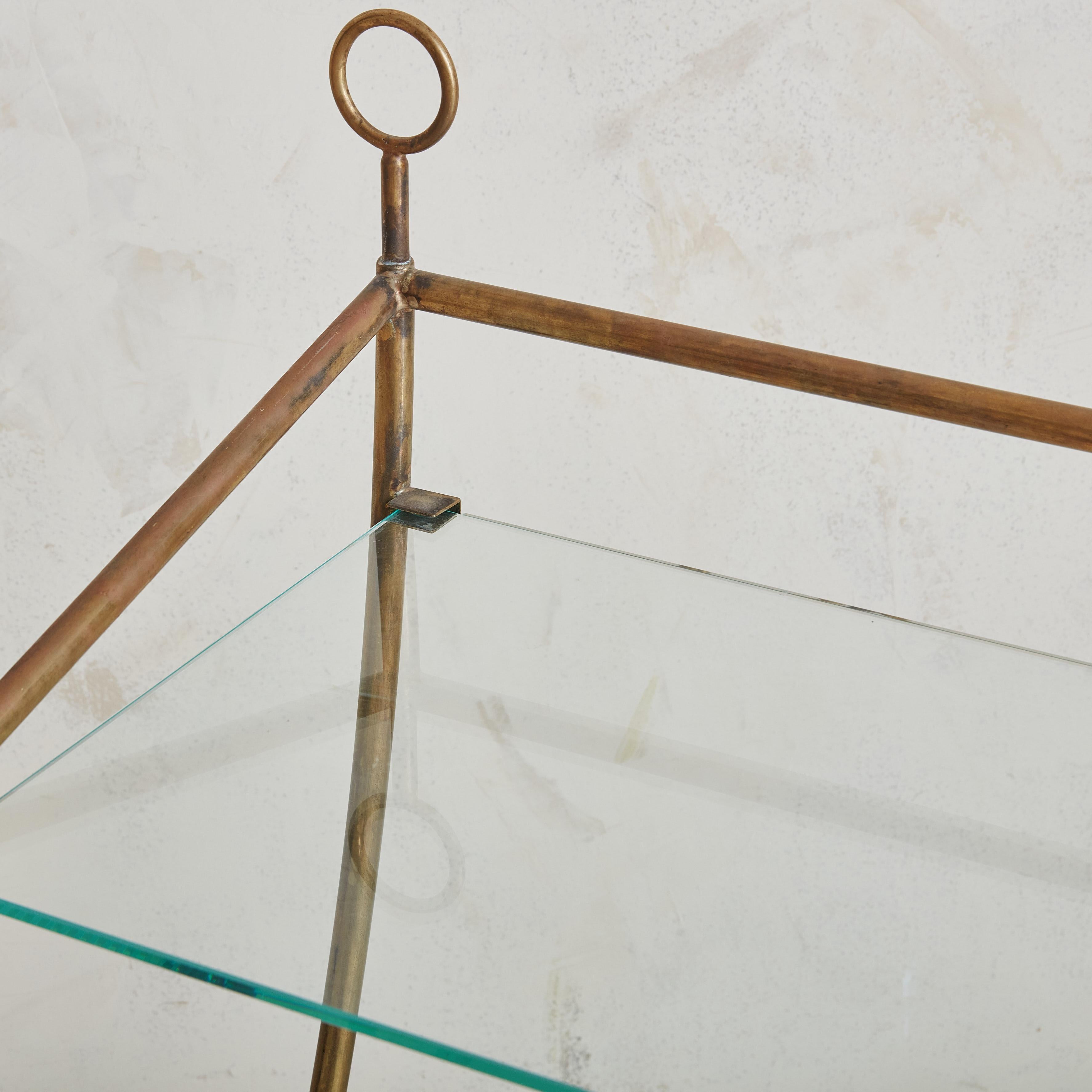 Contemporary Glass + Brass Side Table, Italy For Sale