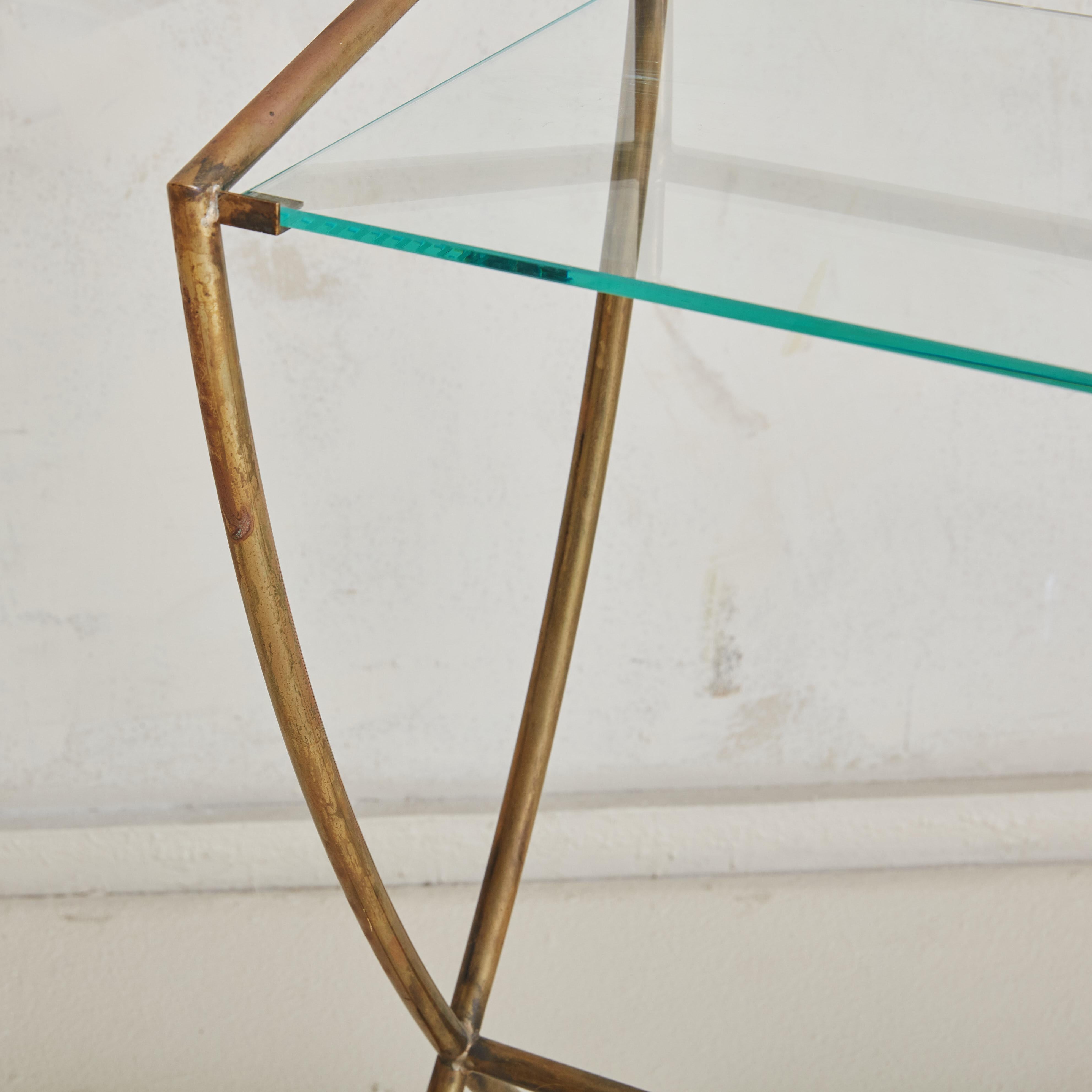 Glass + Brass Side Table, Italy For Sale 2