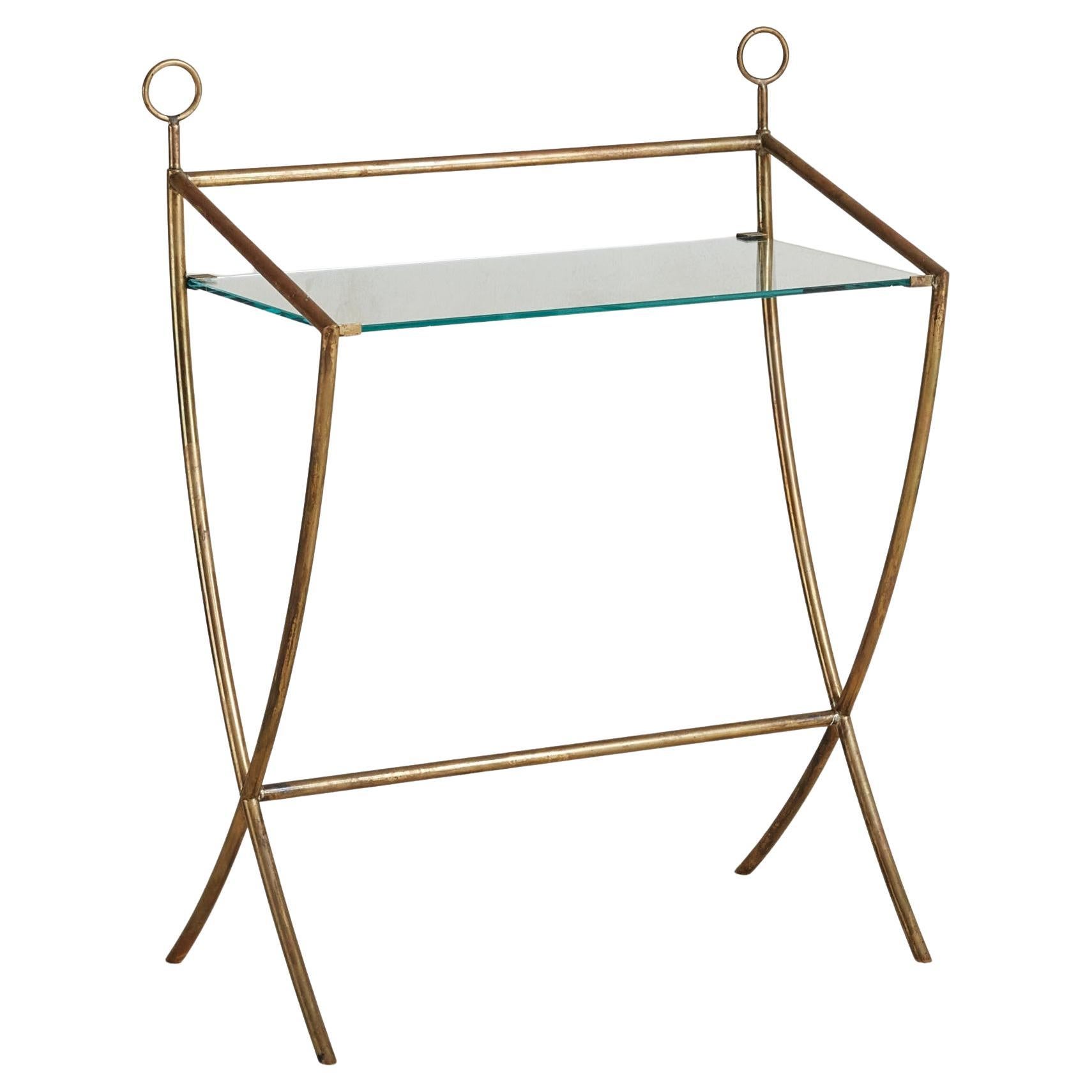 Glass + Brass Side Table, Italy For Sale
