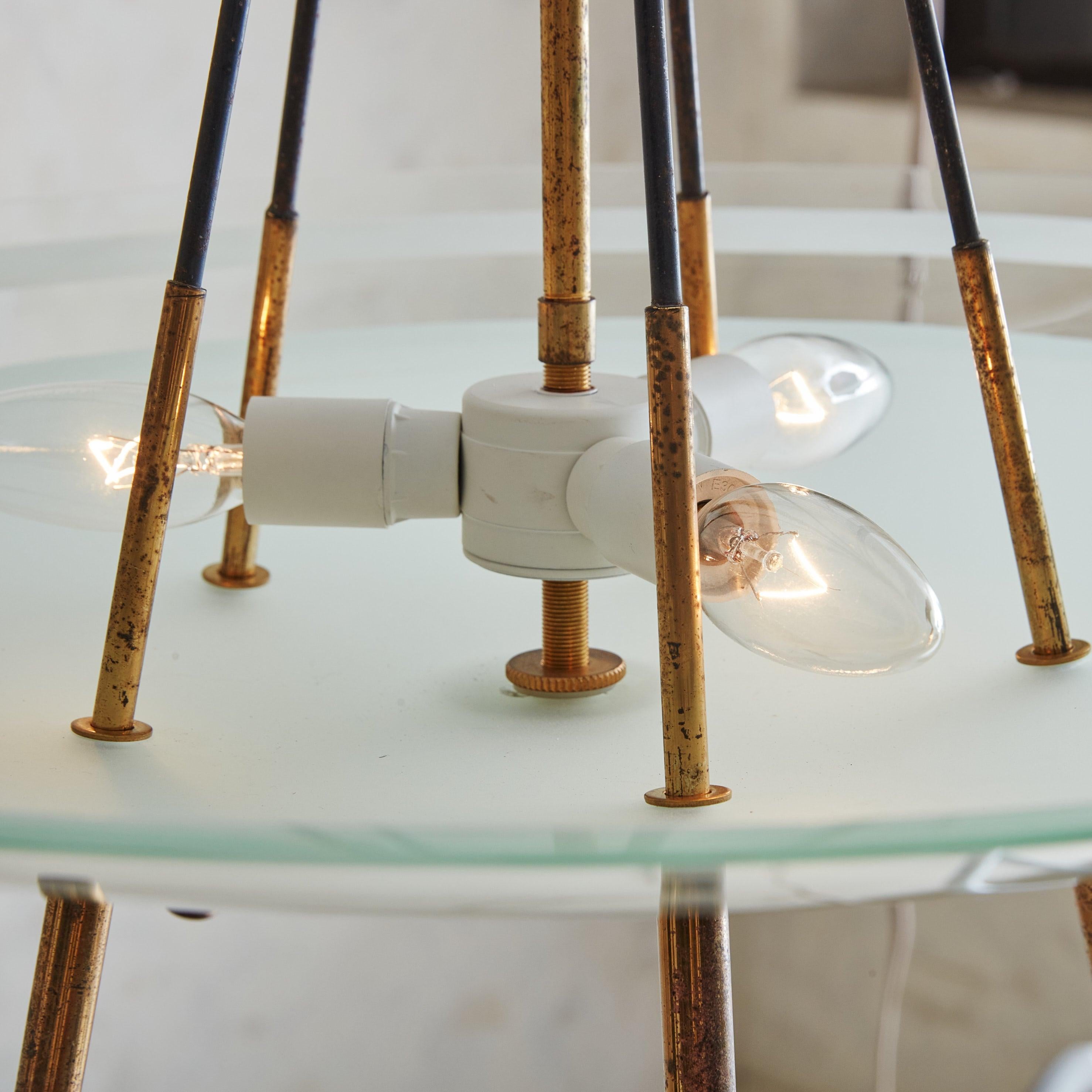 Glass + Brass Sputnik Pendant Light, Italy 1960s In Excellent Condition In Chicago, IL