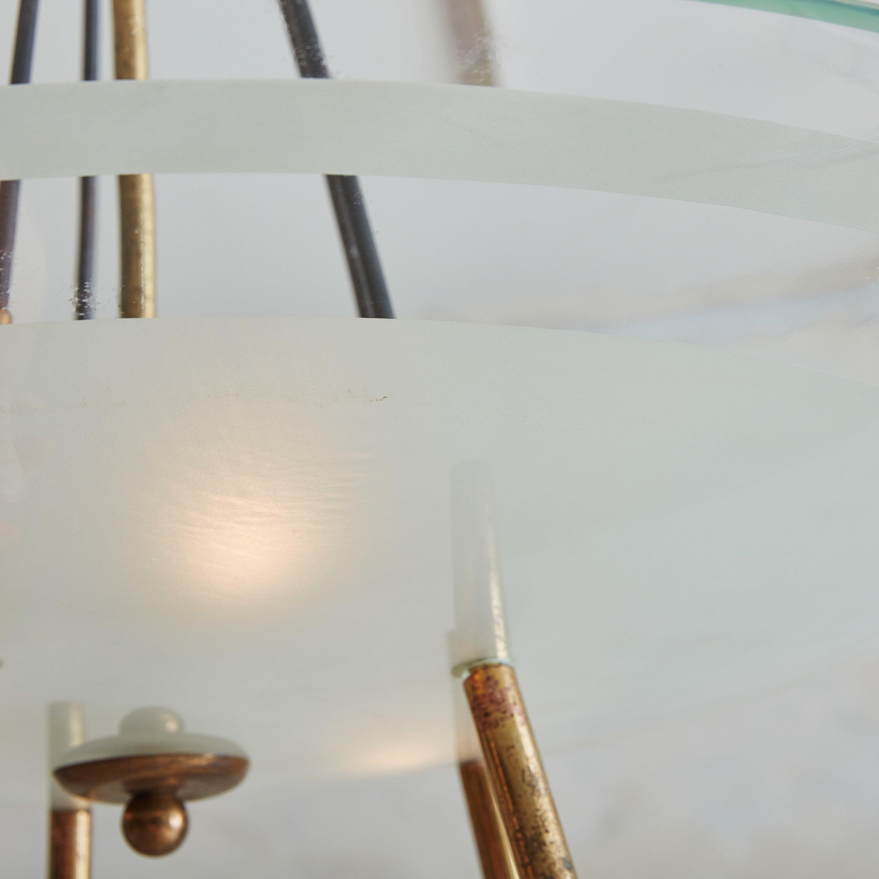Glass + Brass Sputnik Pendant Light, Italy 1960s 2
