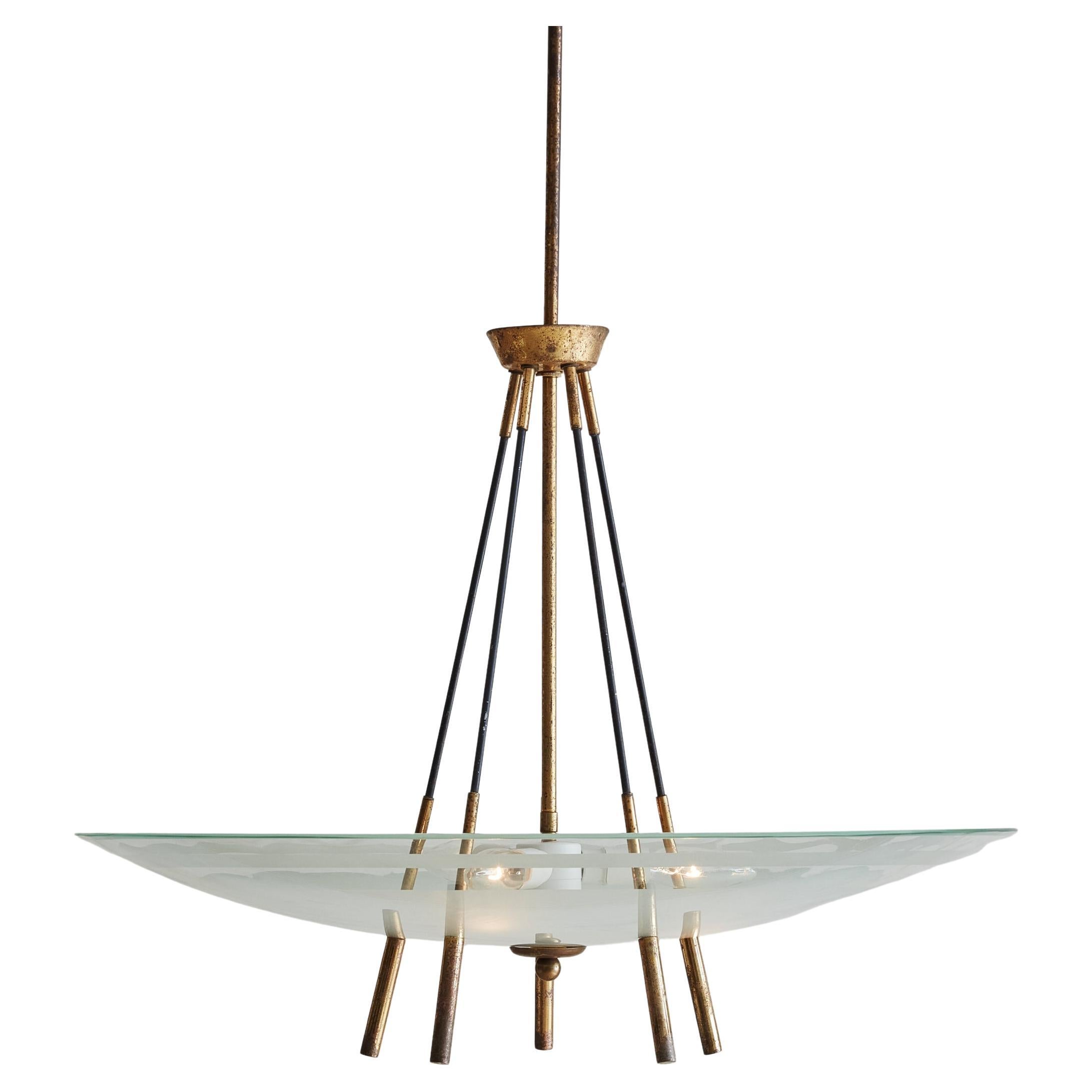 Glass + Brass Sputnik Pendant Light, Italy 1960s