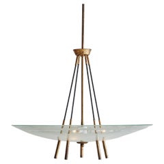 Lámpara colgante Sputnik de cristal y latón, Italia Años 60