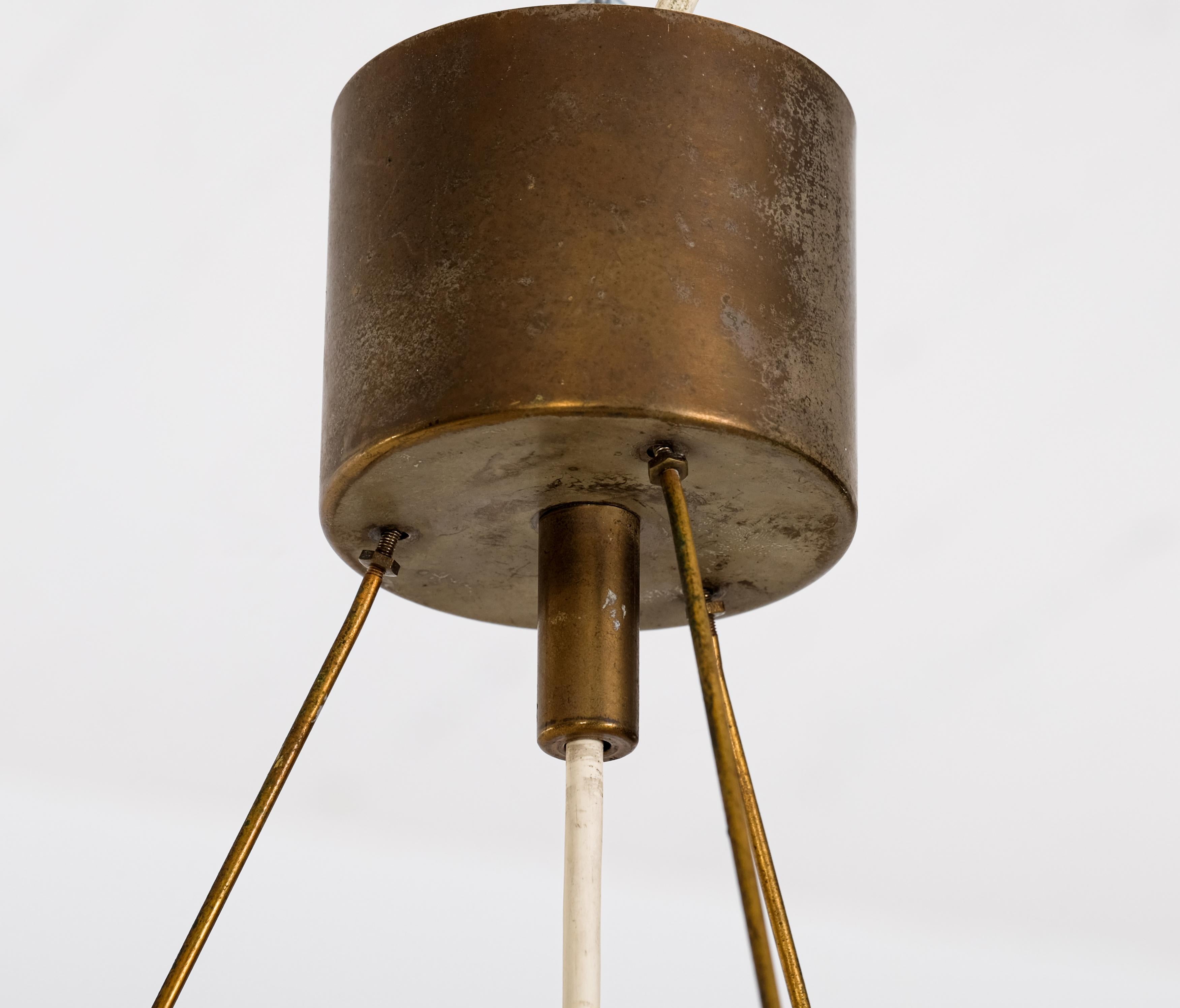 Mid-20th Century Glass, brass & suede pendant, Sweden, 1960s For Sale