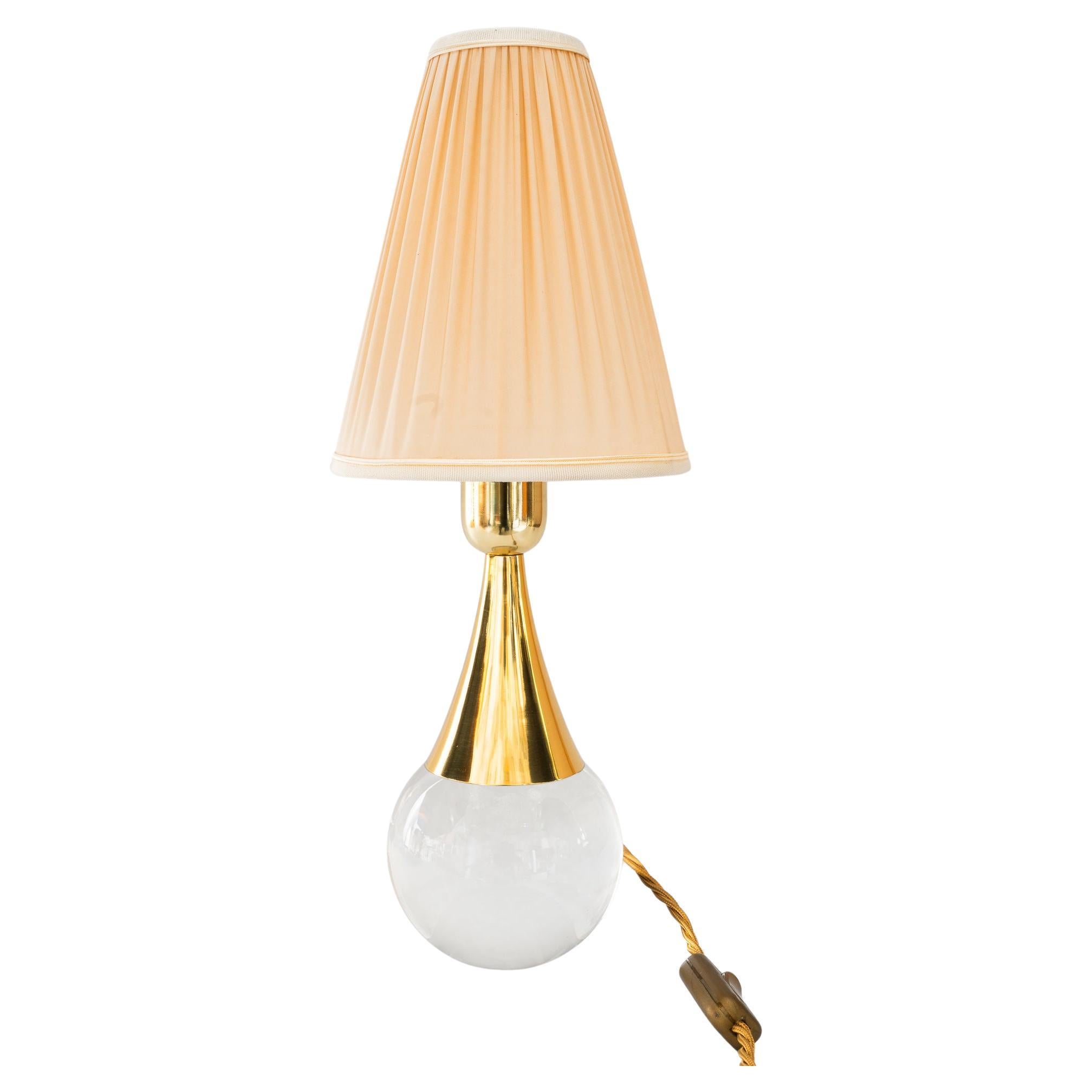 Glass/brass table lamp with fabric shade vienna around 1950s For Sale