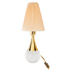 Glass/brass table lamp with fabric shade vienna around 1950s