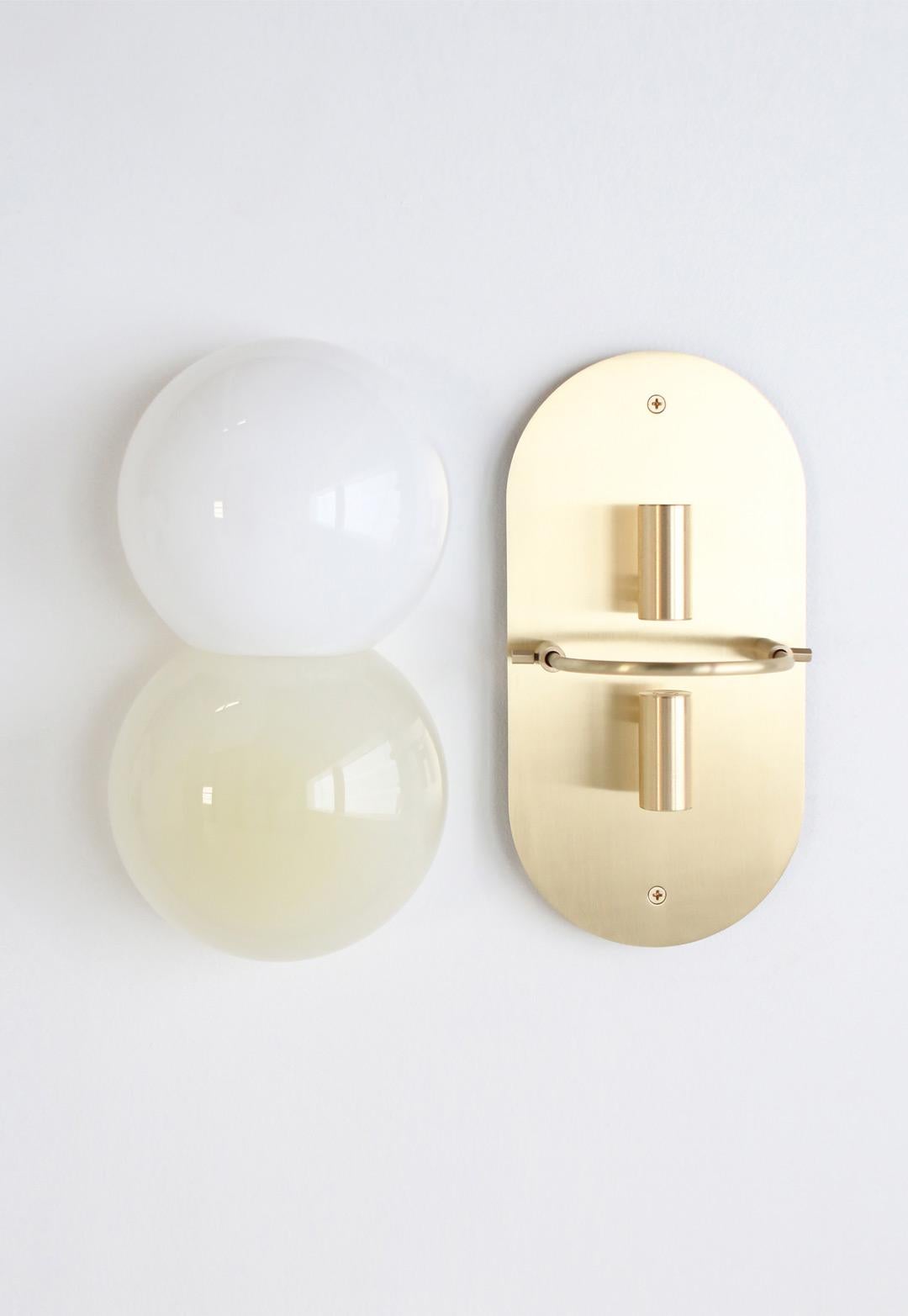 Brushed Glass Brass Twin 1.0 Sconce Light For Sale