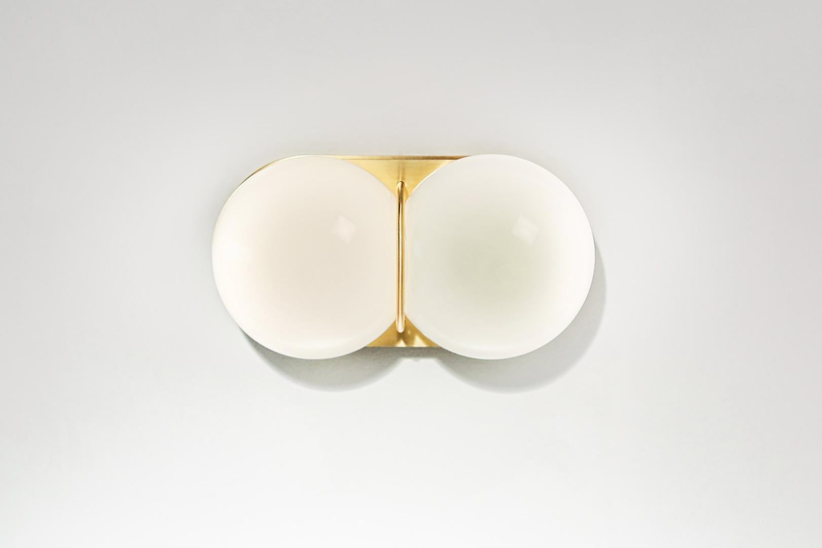 Brushed Glass Brass Twin 2.0 Light Sconce / Ceiling For Sale