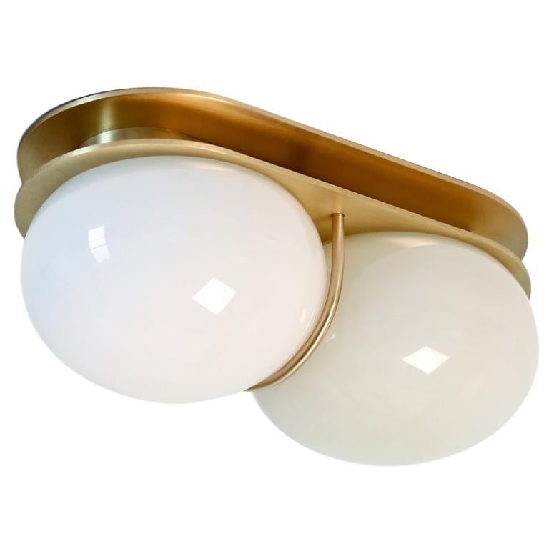 Glass Brass Twin 2.0 Light Sconce / Ceiling For Sale
