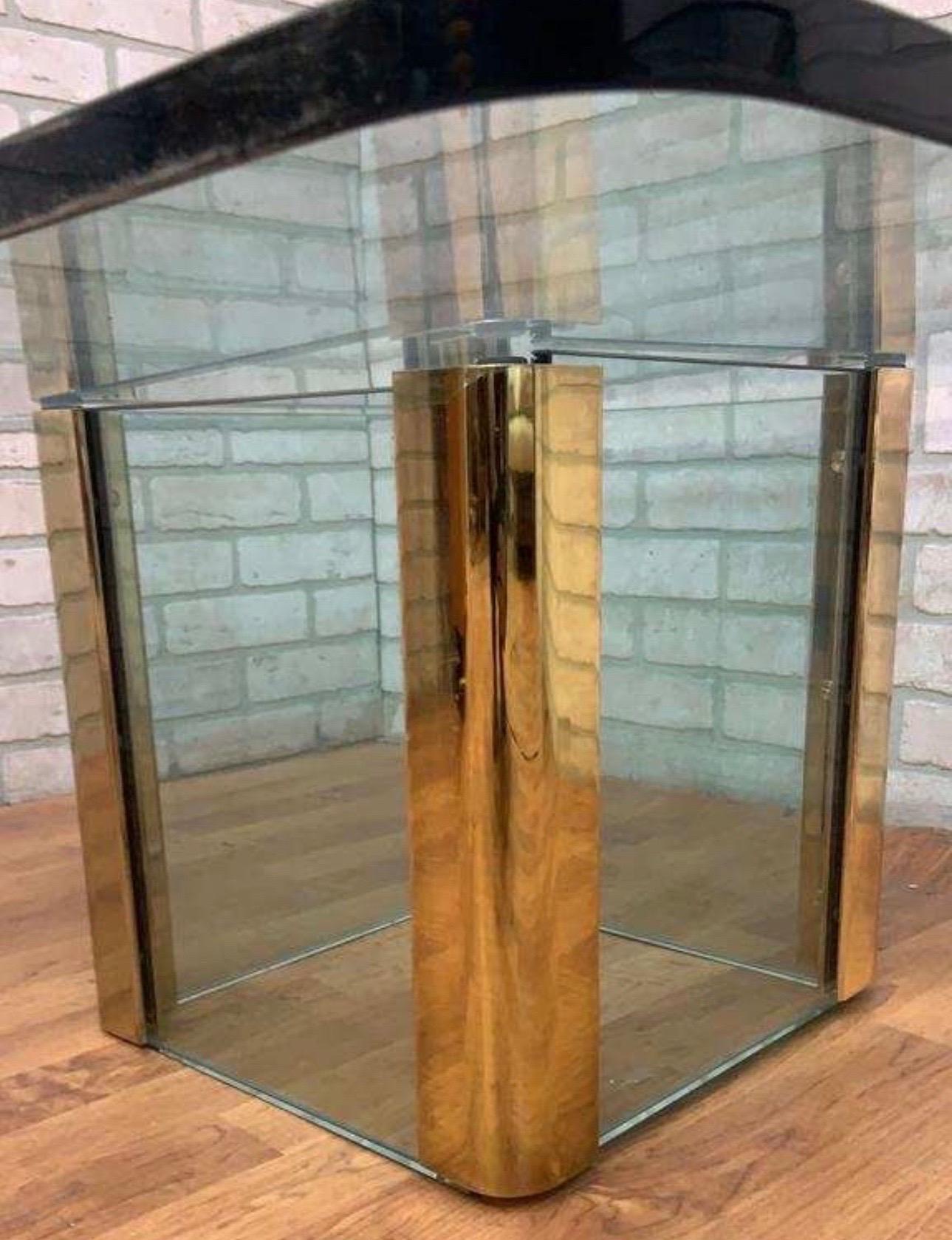 Glass & Brass Waterfall Coffee & Console Table by Leon Rosen for Pace, Set of 2 For Sale 4