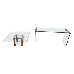 Wasserfall-Couchtisch und Konsolentisch aus Glas und Messing von Leon Rosen für Pace, 2er-Set