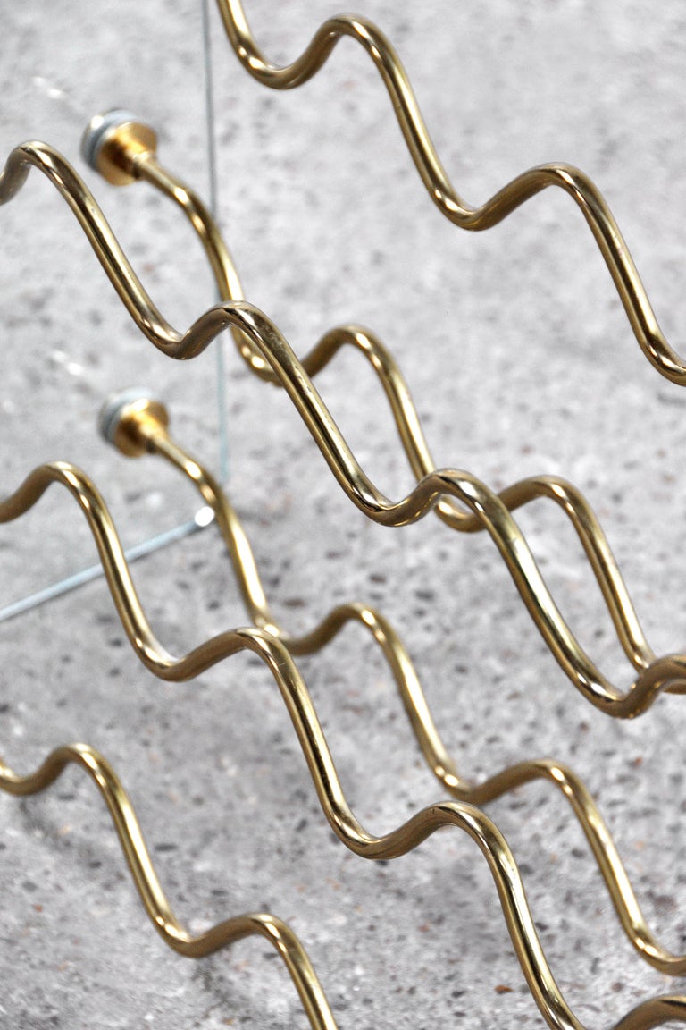 Glass and Brass Wine Rack by David Lange, France 1970's For Sale at 1stDibs
