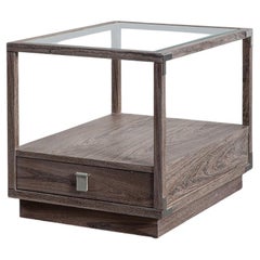 Glass & Brazilian Rosewood Side Table with Leather Drawer Pulls