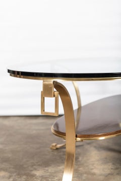 Glass, Bronze and Wood Low Table by Comte, Argentina, Buenos Aires, circa 1950