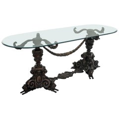 Vintage Glass Bronze Table, Mid-20th Century