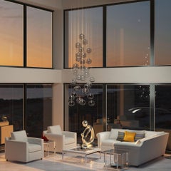 Glass Bubbles Chandelier with 34 Clear Pendants in a Cluster Cascading Design