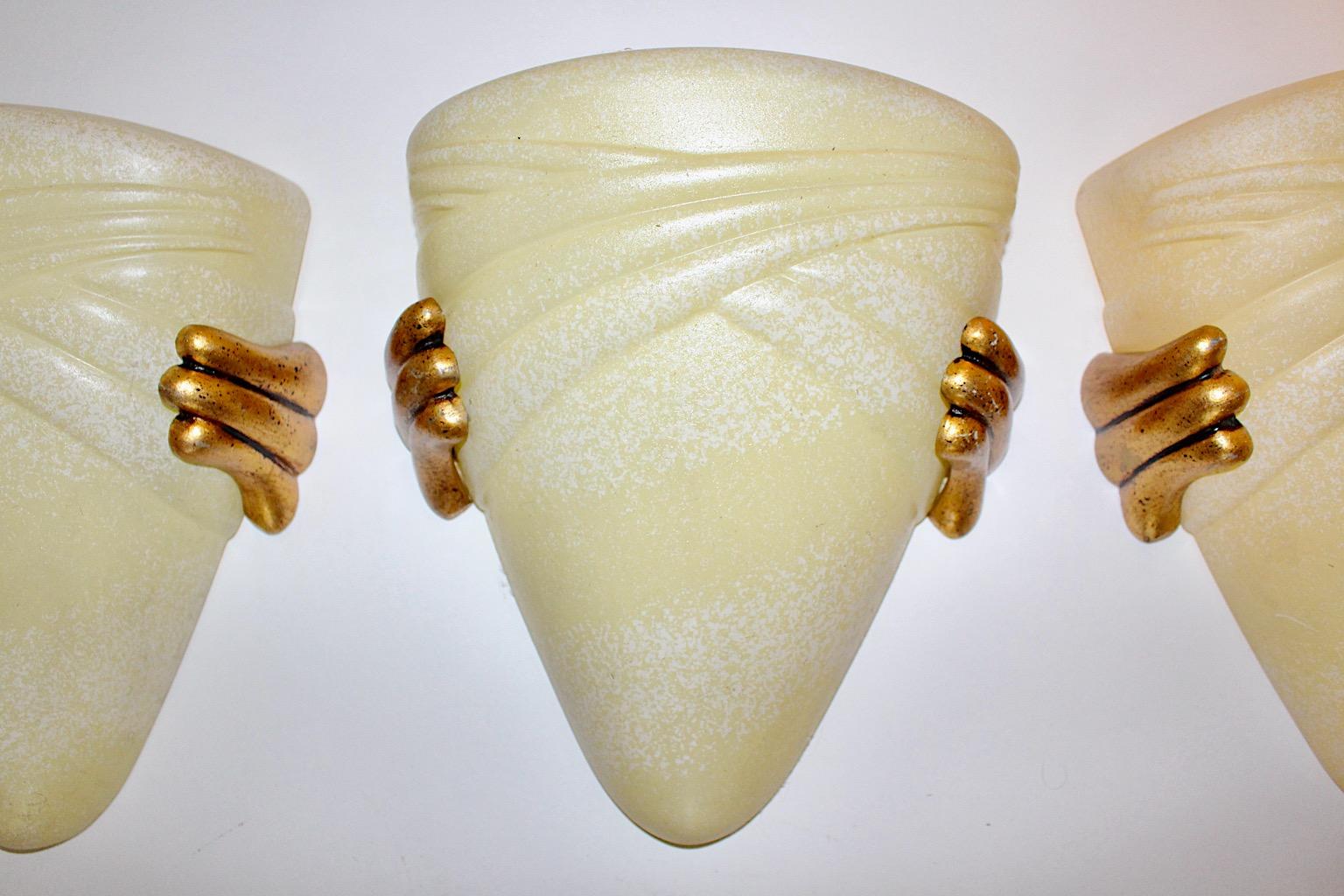 Glass Butter Gold Seven Vintage Sconces Wall Lights 1970s Florence, Italy For Sale 5