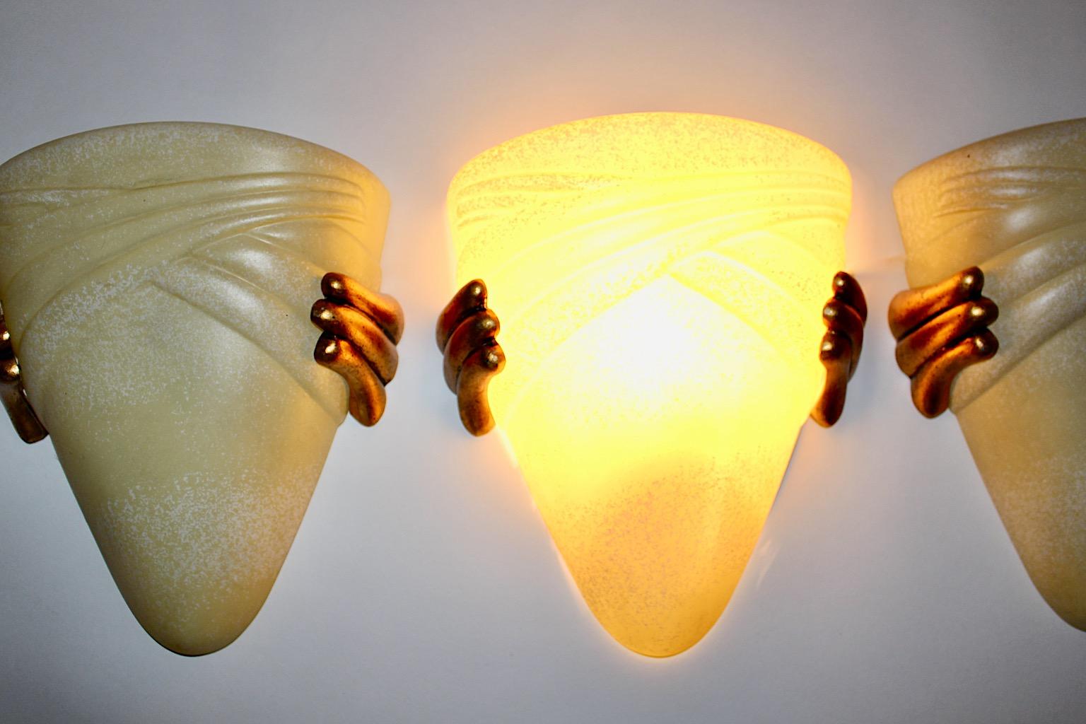 Glass Butter Gold Seven Vintage Sconces Wall Lights 1970s Florence, Italy For Sale 6