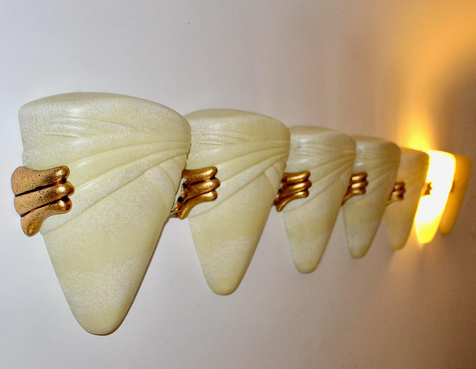 Glass Butter Gold Seven Vintage Sconces Wall Lights 1970s Florence, Italy For Sale 7