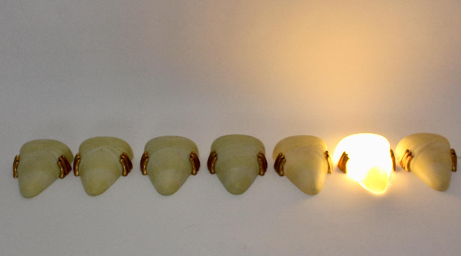 Glass Butter Gold Seven Vintage Sconces Wall Lights 1970s Florence, Italy For Sale 8