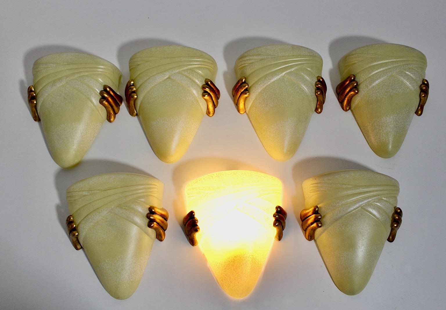 Glass Butter Gold Seven Vintage Sconces Wall Lights 1970s Florence, Italy For Sale 9
