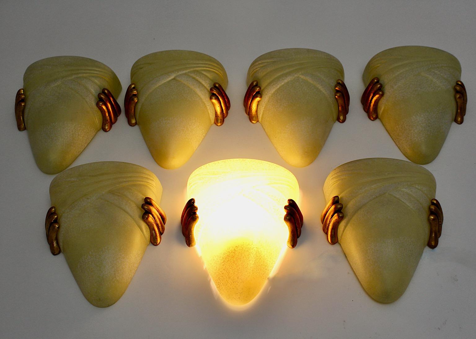 Glass Butter Gold Seven Vintage Sconces Wall Lights 1970s Florence, Italy For Sale 12
