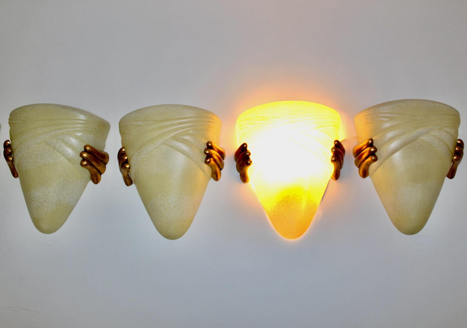 Glass Butter Gold Seven Vintage Sconces Wall Lights 1970s Florence, Italy For Sale 13