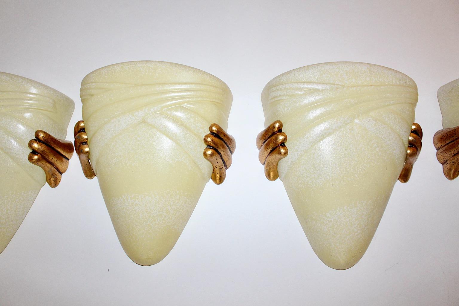 20th Century Glass Butter Gold Seven Vintage Sconces Wall Lights 1970s Florence, Italy For Sale