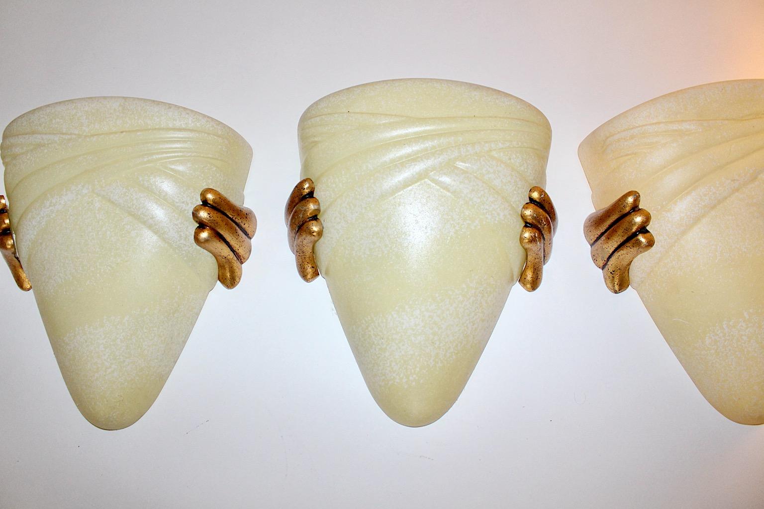 Glass Butter Gold Seven Vintage Sconces Wall Lights 1970s Florence, Italy For Sale 1