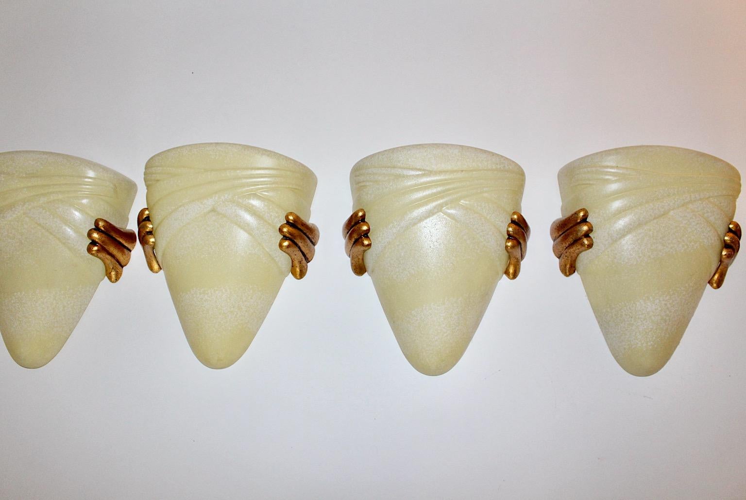 Glass Butter Gold Seven Vintage Sconces Wall Lights 1970s Florence, Italy For Sale 2