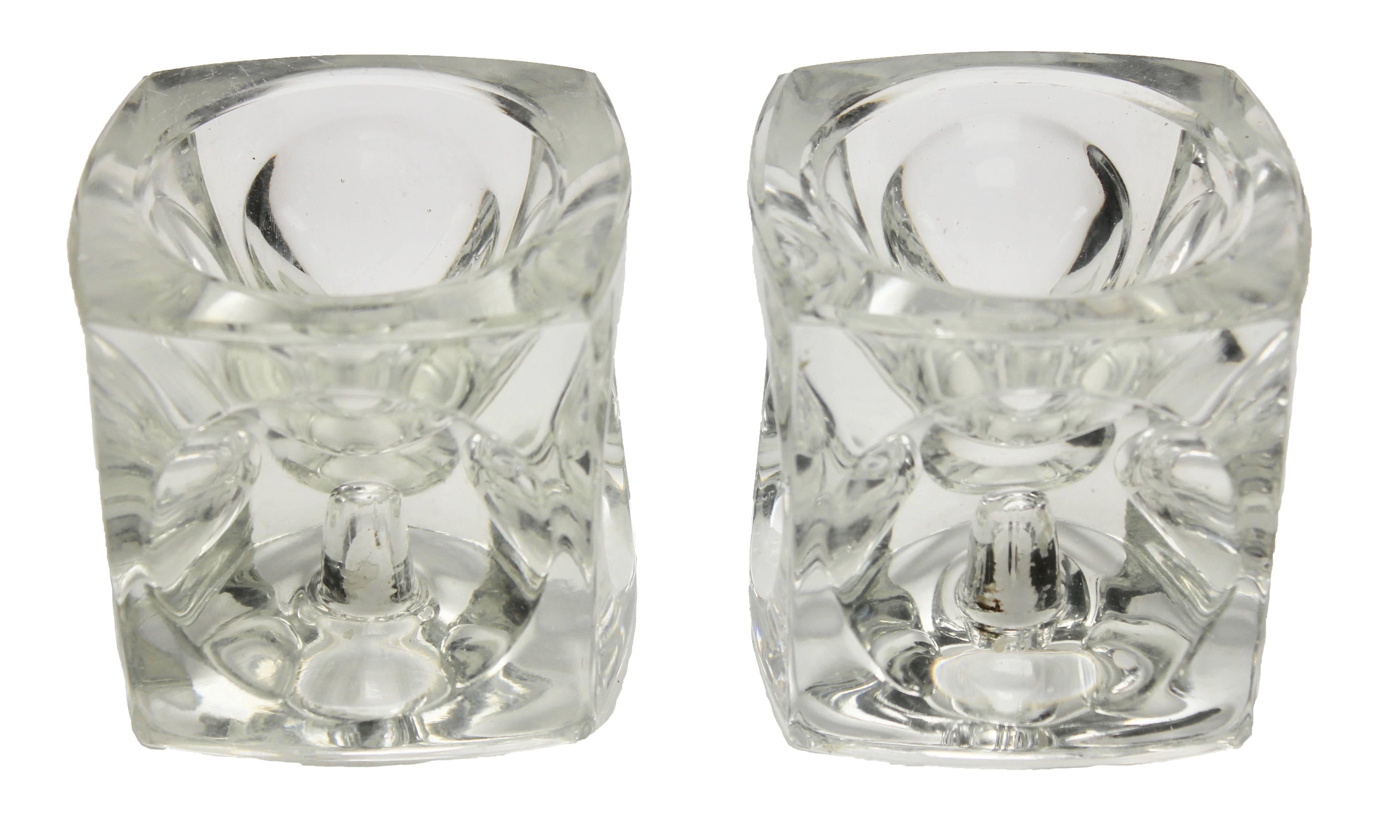 Mid-Century Modern Glass by Peill & Putzler Pair of Cube Candlestick 'Ice Cubes' For Sale