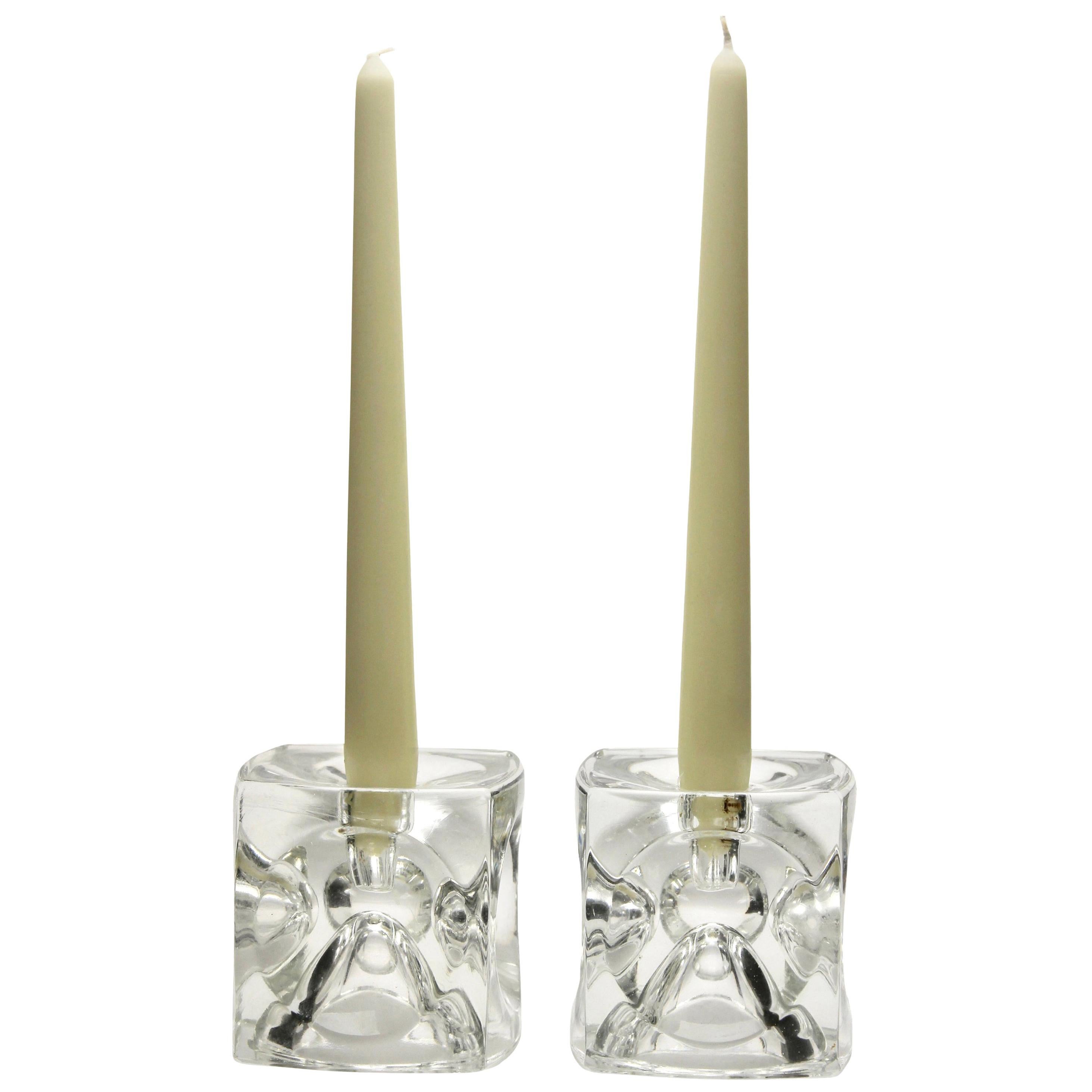 Pair of Cube Candlesticks 'Ice Cubes' in Glass by Peill and Putzler For