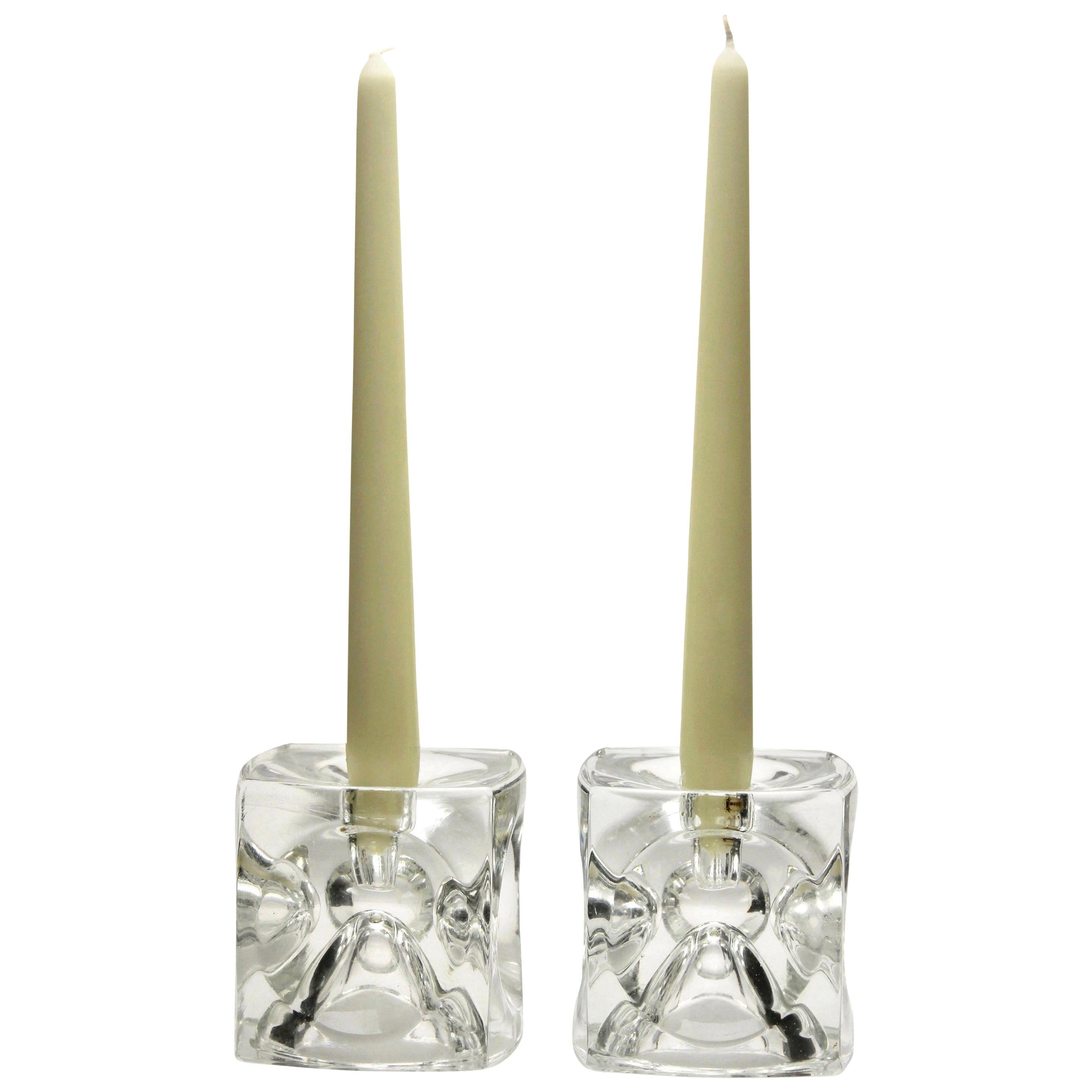 Glasglas von Peill & Putzler, Paar Würfel-Kerzenleuchter 'Eiswürfel'