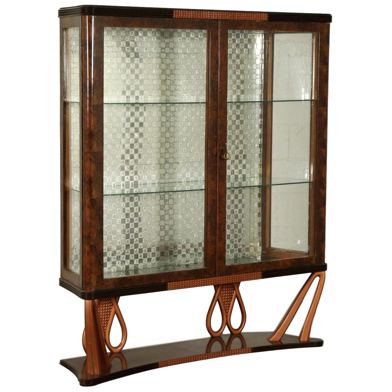 Glass Cabinet Burl Wood Veneer Vintage, Italy, 1940s