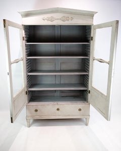 Glass Cabinet Painted In Grey From 1810s
