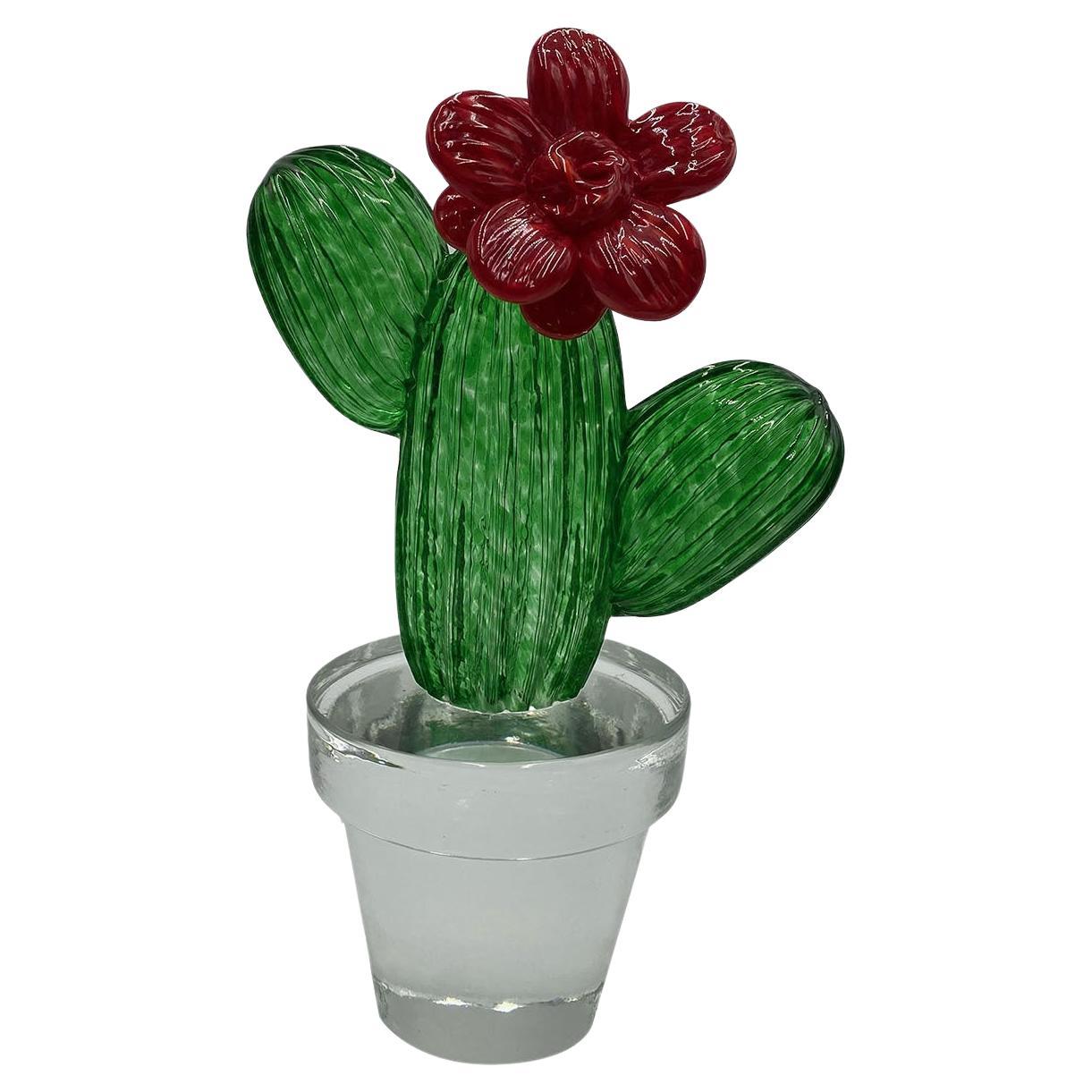 Glass Cactus with Red Flower 