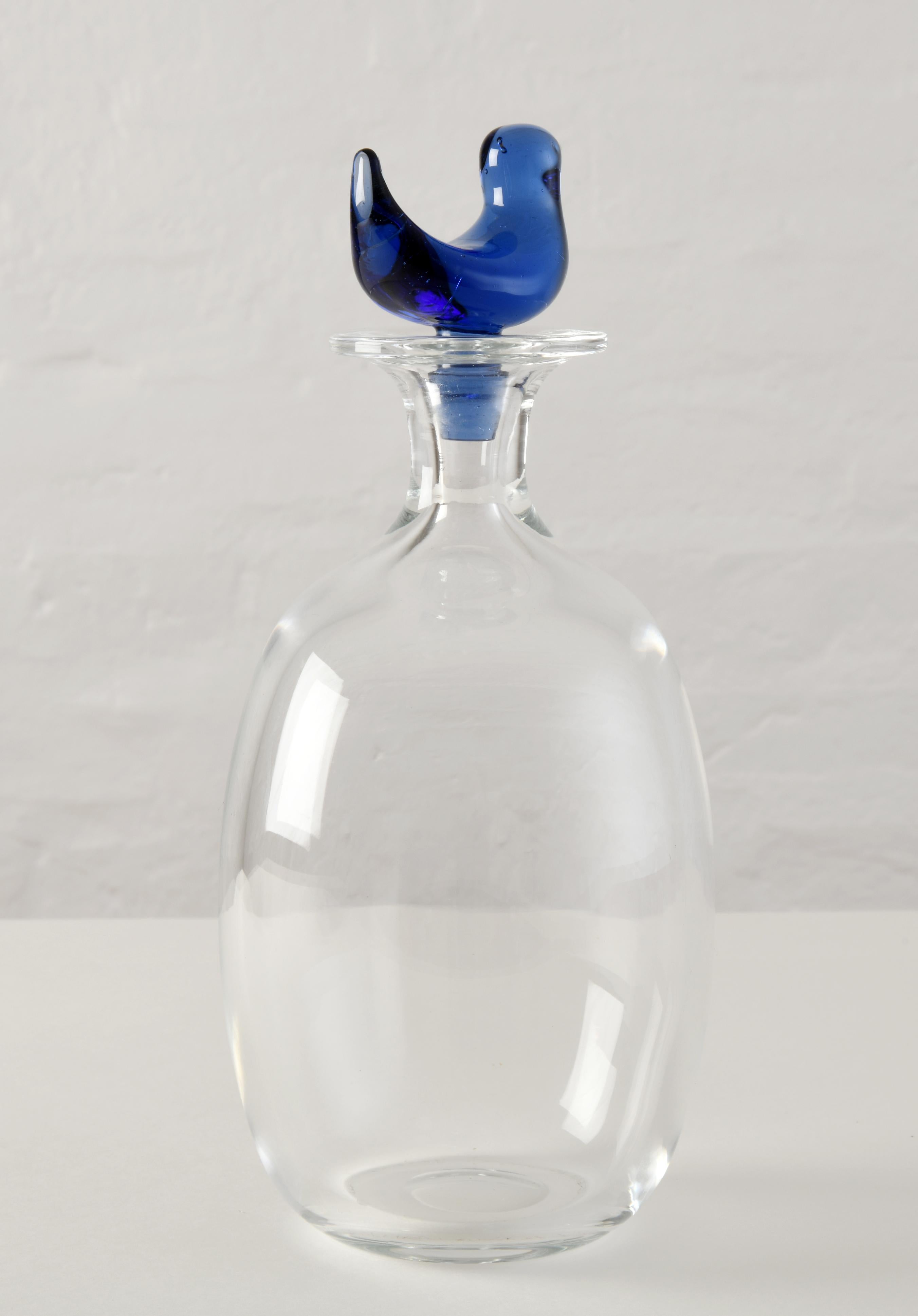 Late 19th Century Glass carafe with a blue bird designed by Michael Bang for Holmegaard in Denmark For Sale