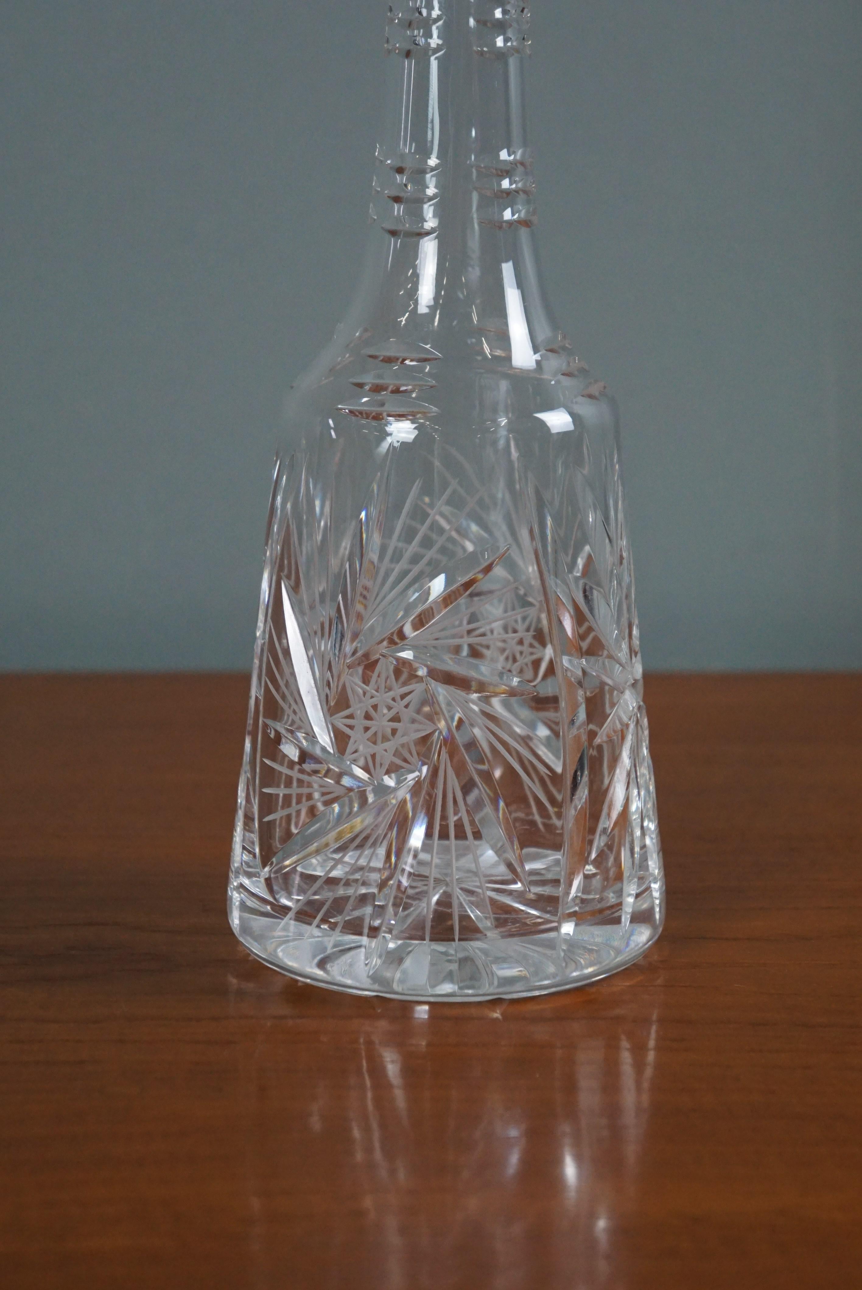 20th Century Glass carafe with cap and silver-colored collar For Sale