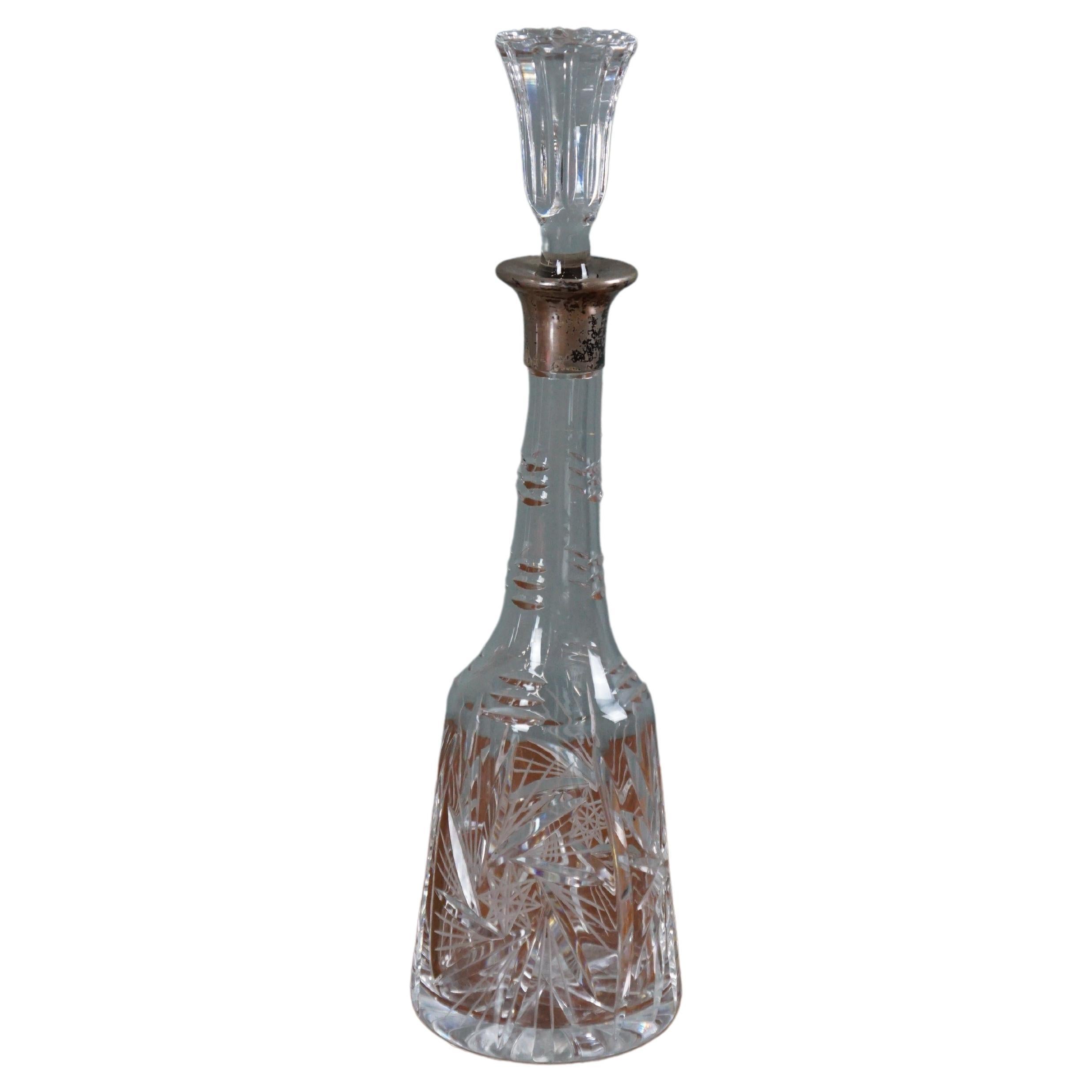 Glass carafe with cap and silver-colored collar For Sale