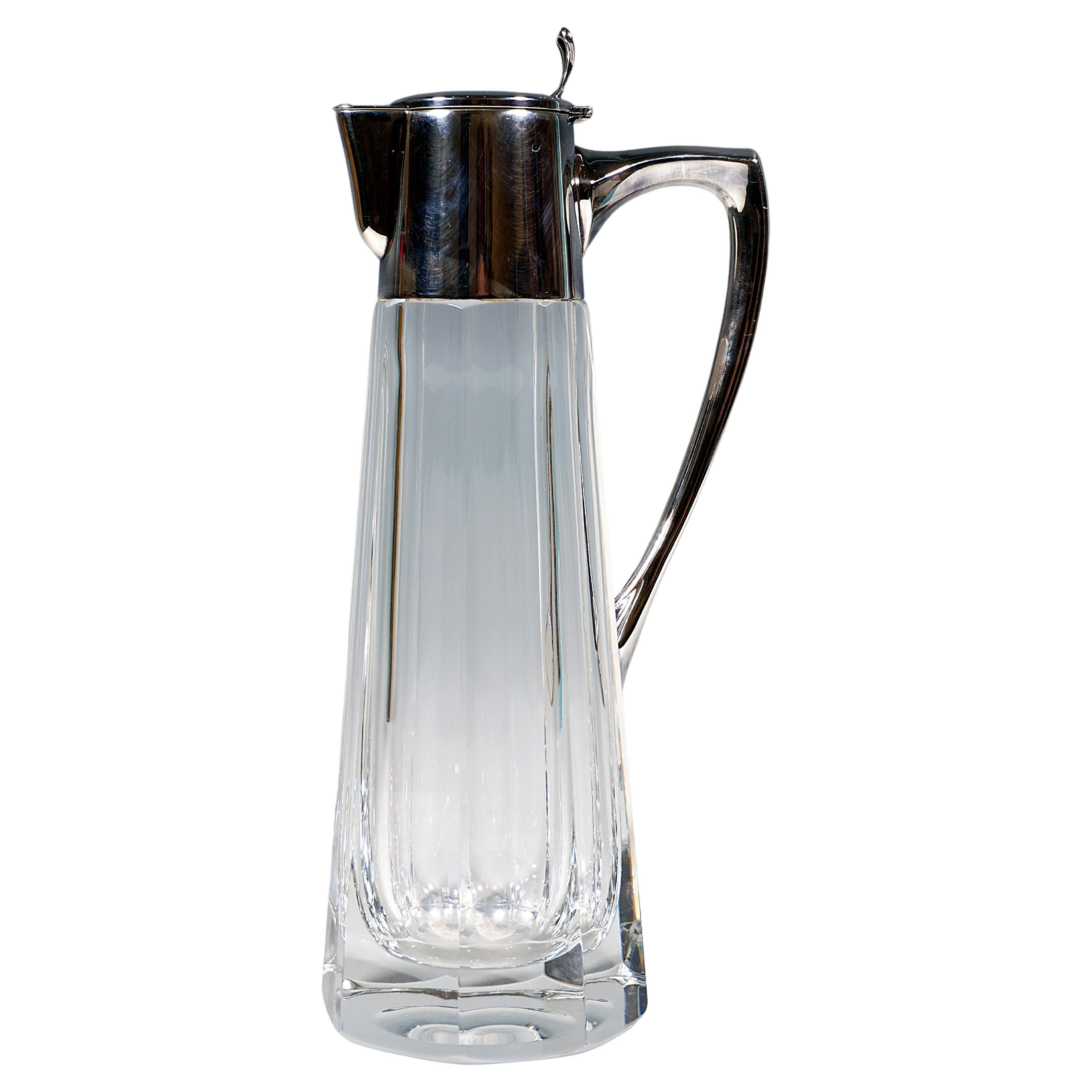 Glass Carafe With Silver Mount, Gebrüder Kühn, Germany Early 20th Century For Sale