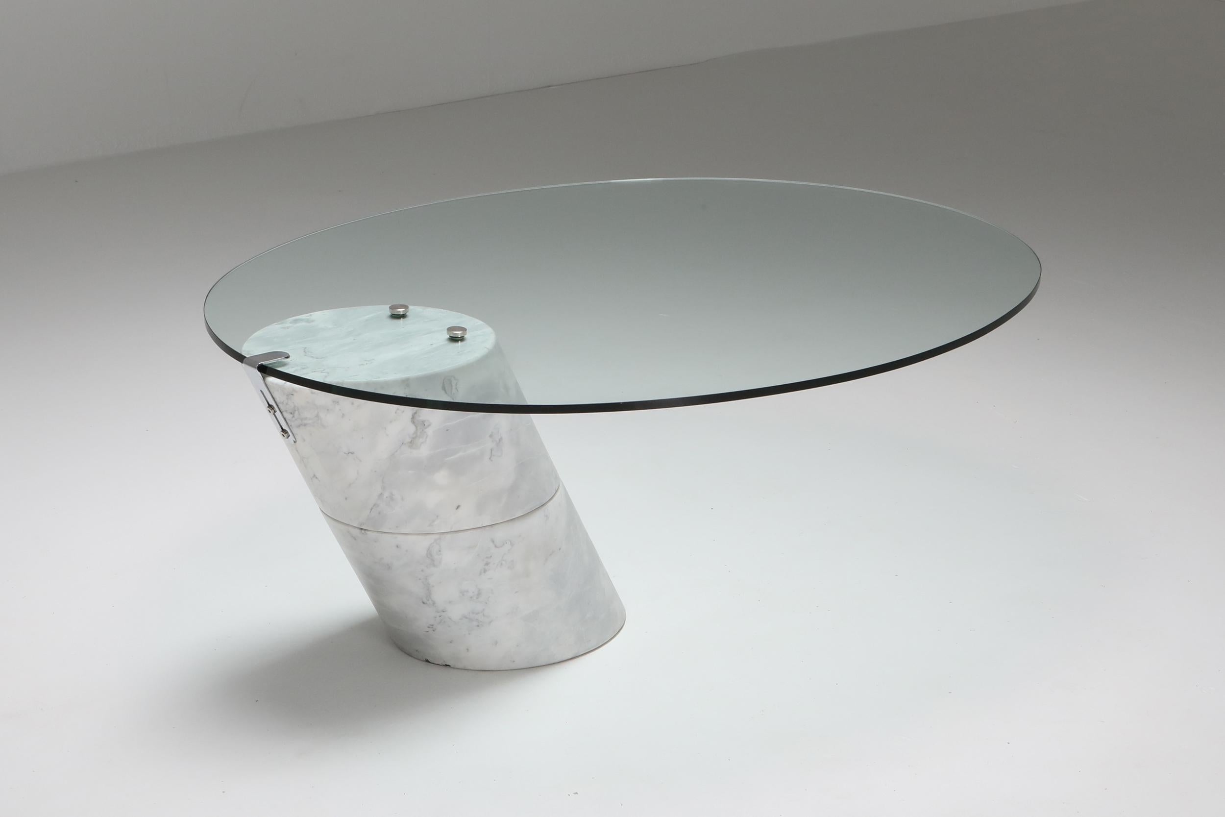 Glass Carrara Marble Coffee Table, K1000, Team Form AG, Ronald Schmitt, 1975

This white marble and glass coffee table, model K1000, was created by Team Form AG for Ronald Schmitt in 1975. What makes the item rather minimalist is the use of few