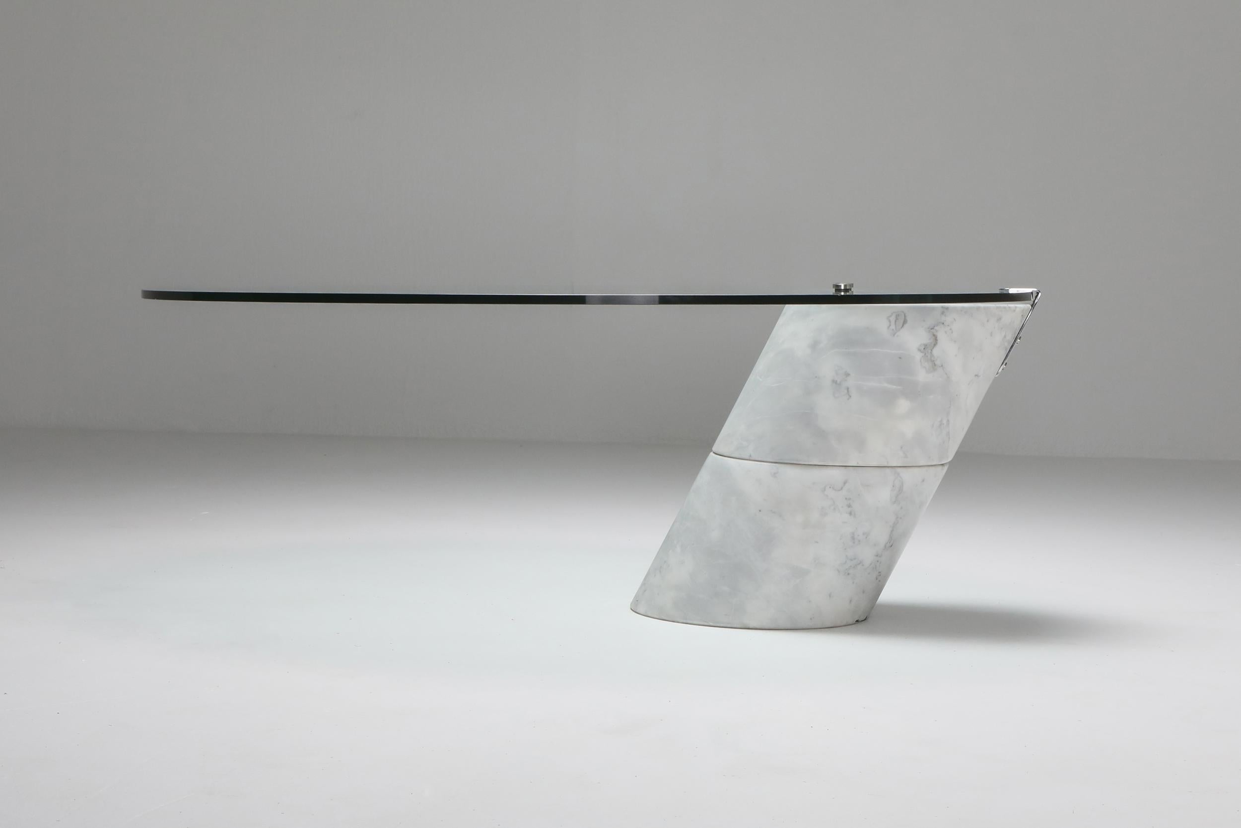 Mid-Century Modern Glass Carrara Marble Coffee Table, K1000, Team Form AG, Ronald Schmitt, 1975