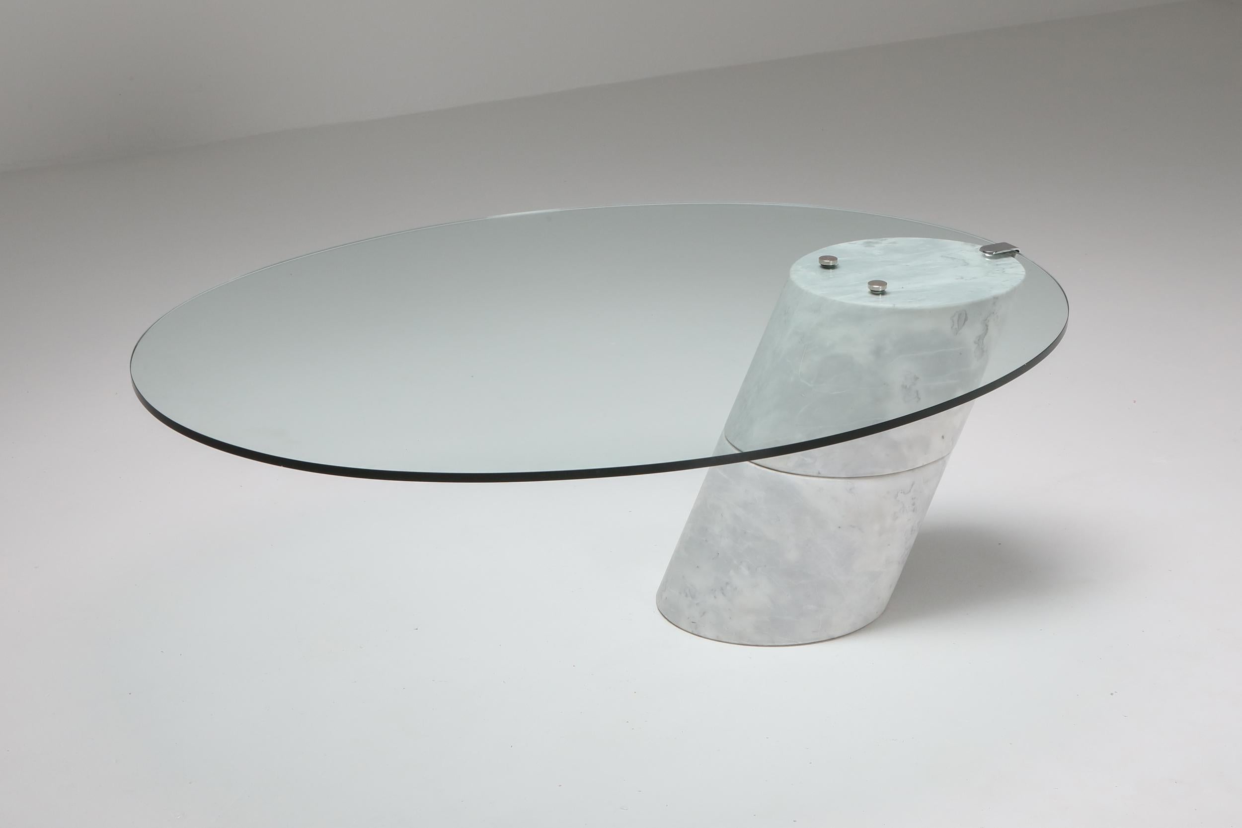 Swiss Glass Carrara Marble Coffee Table, K1000, Team Form AG, Ronald Schmitt, 1975